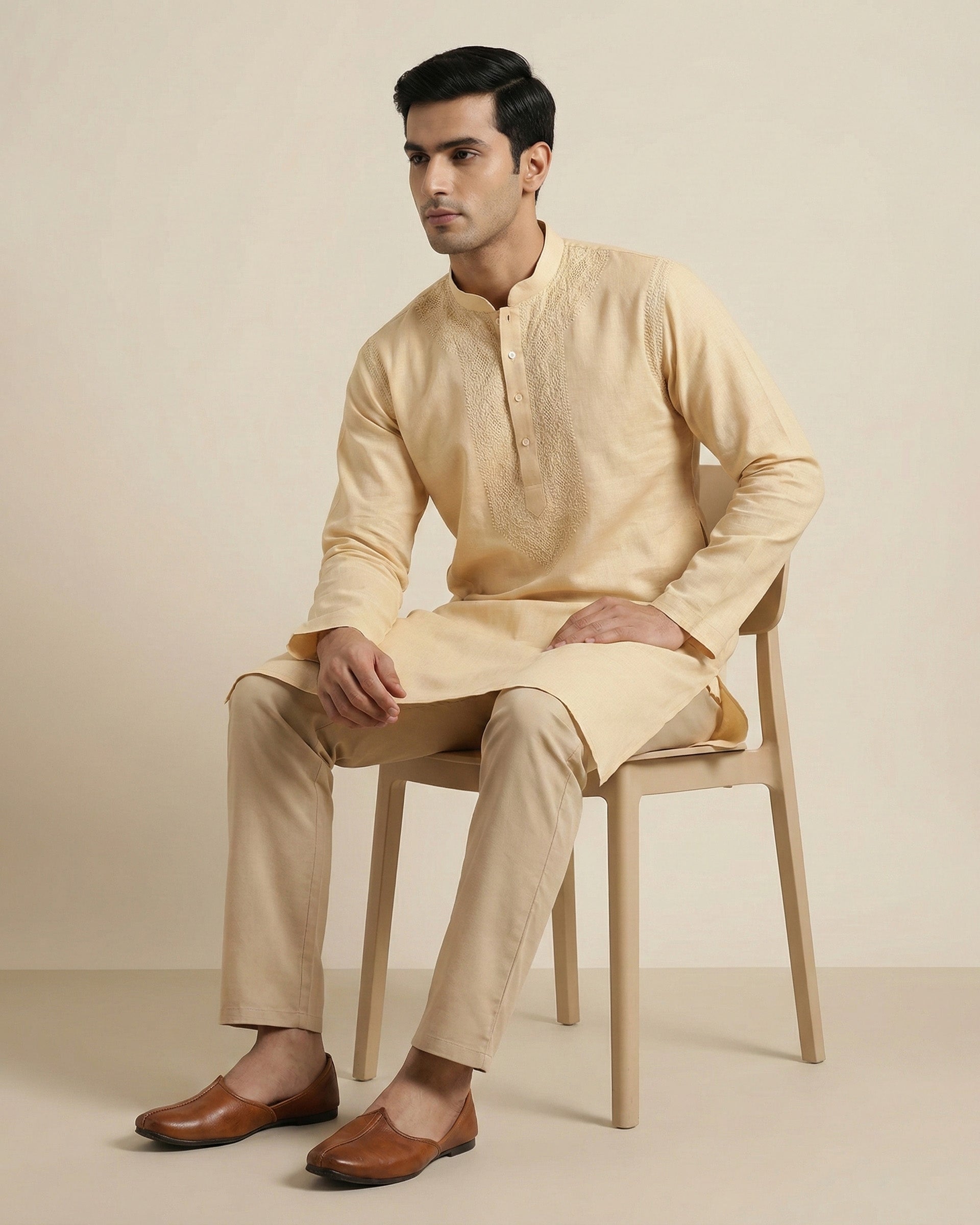 Hand Embroidered Cotton Men Kurta