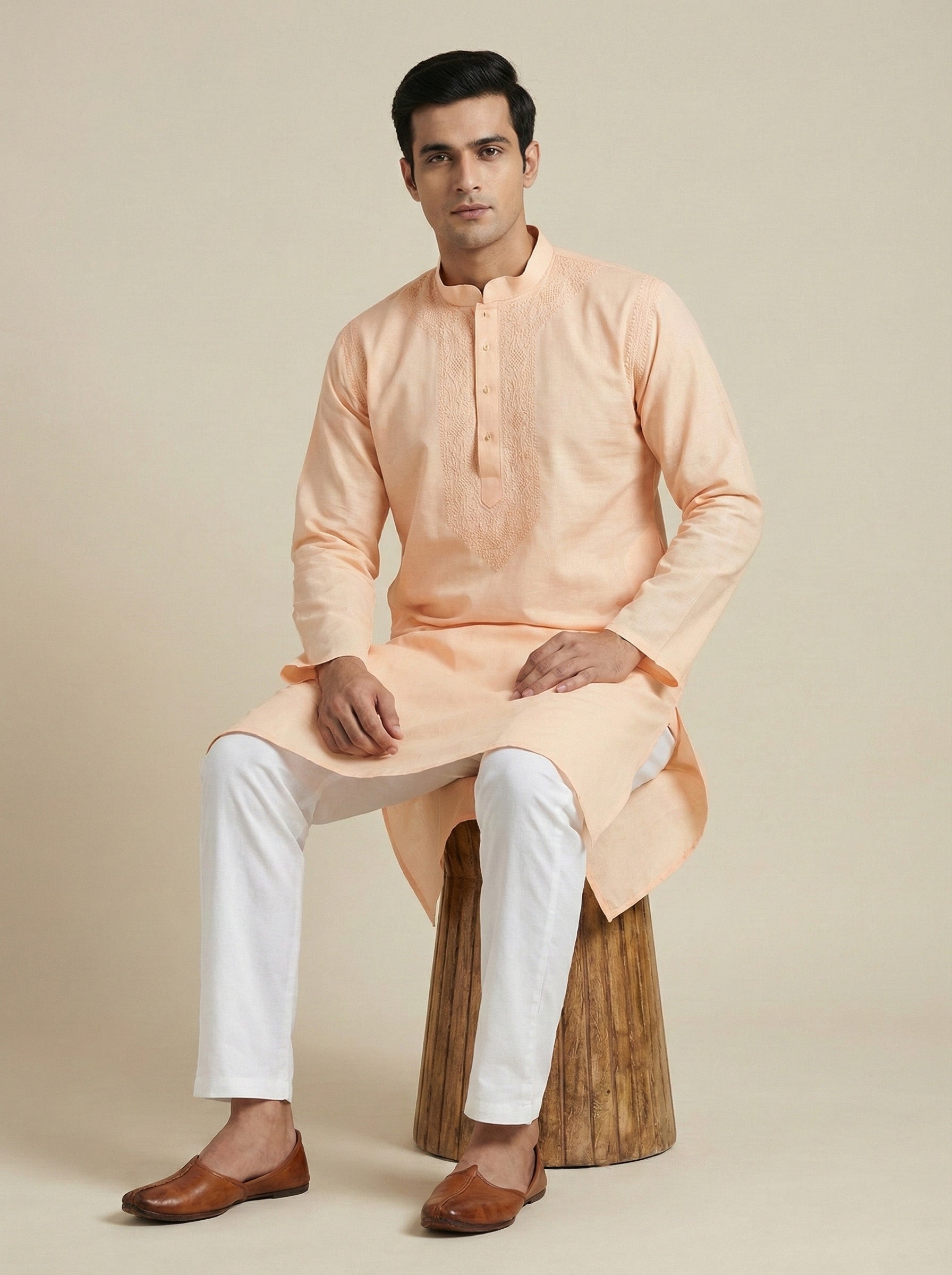 Hand Embroidered Cotton Men Kurta