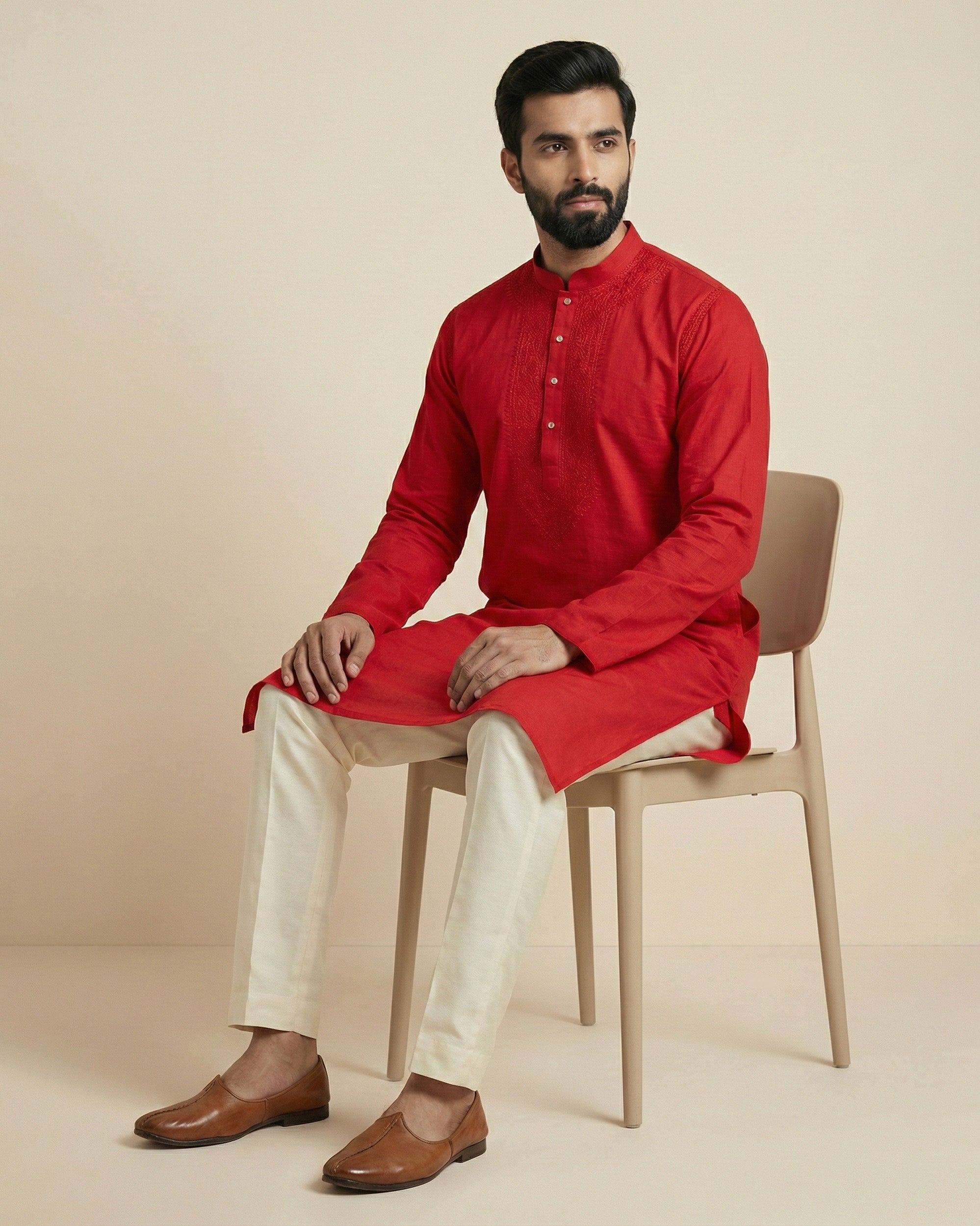 Hand Embroidered Cotton Men Kurta