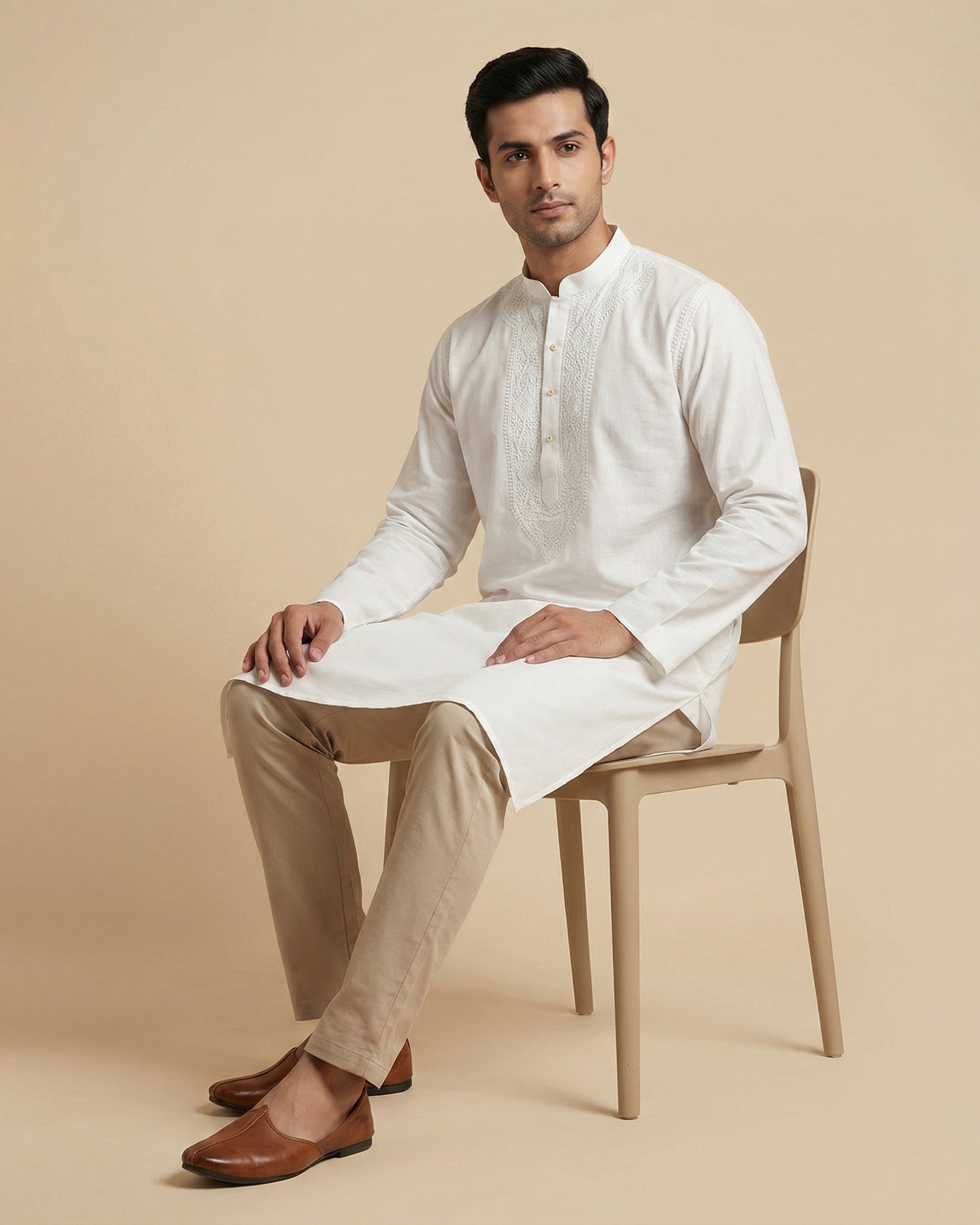 Hand Embroidered Cotton Men Kurta