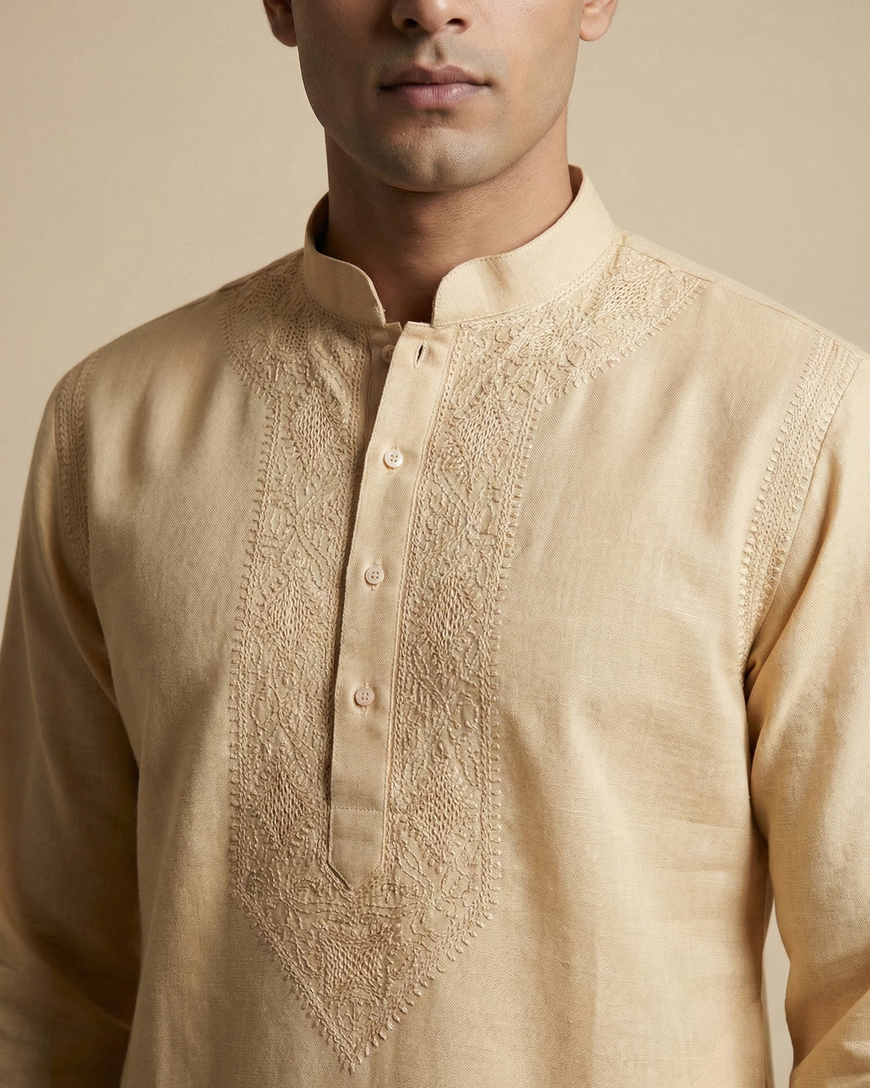 Hand Embroidered Cotton Men Kurta