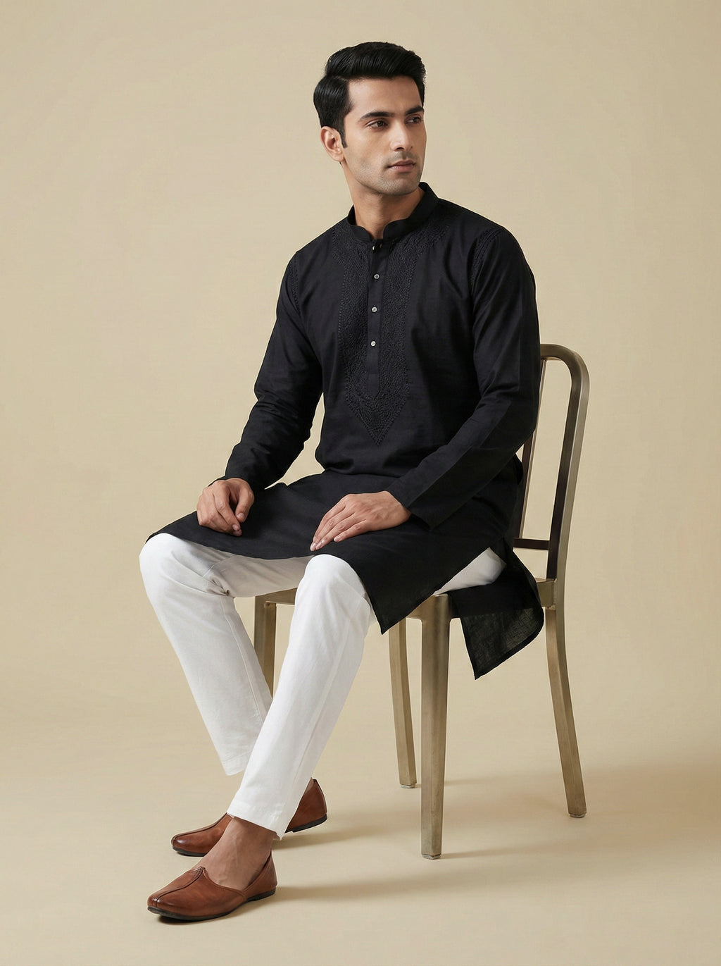 Hand Embroidered Cotton Men Kurta