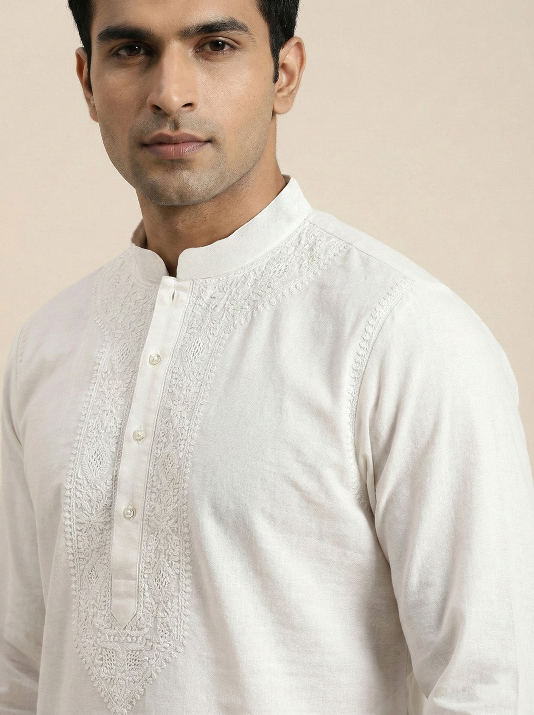 Hand Embroidered Cotton Men Kurta