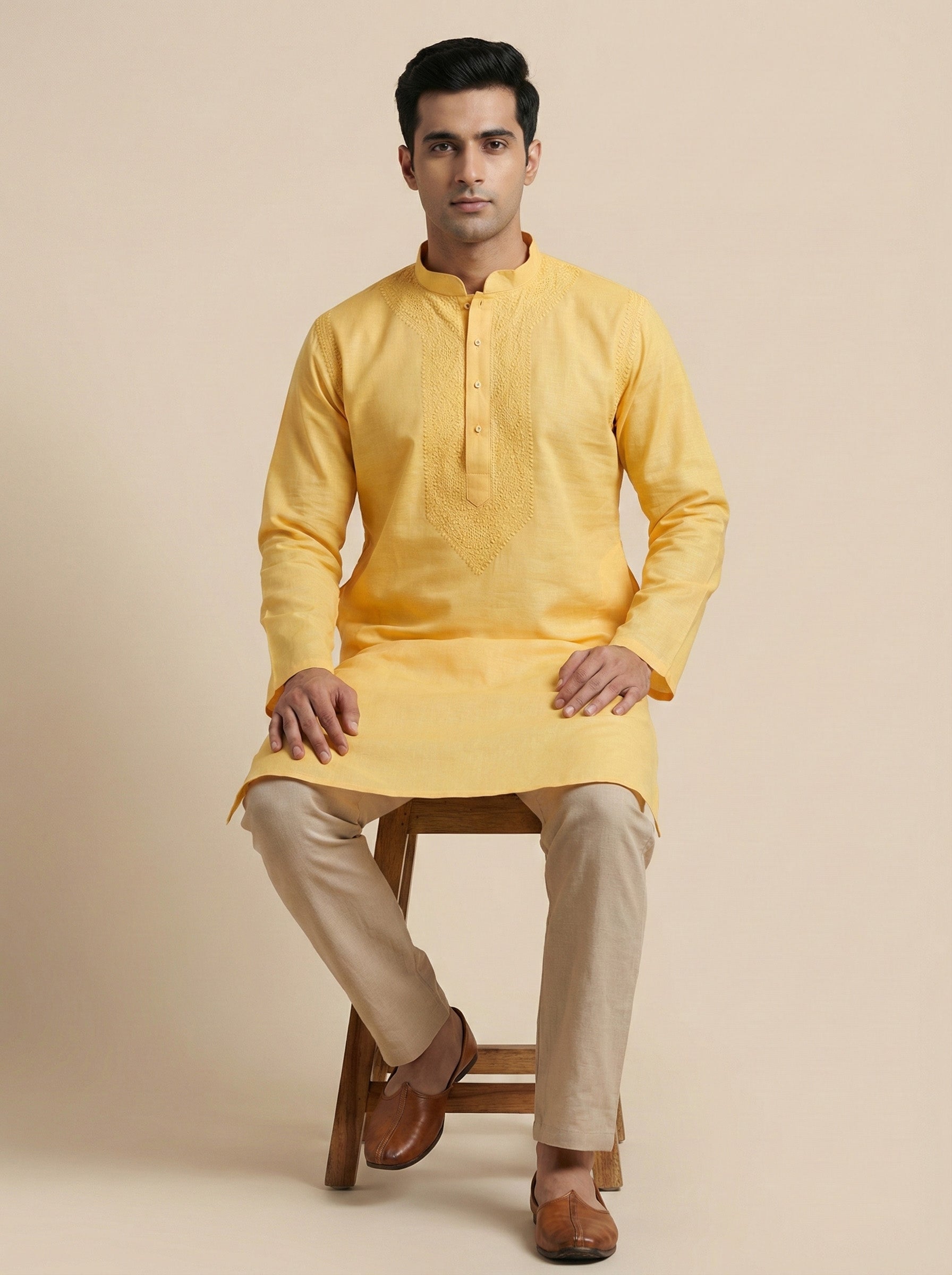 Hand Embroidered Cotton Men Kurta