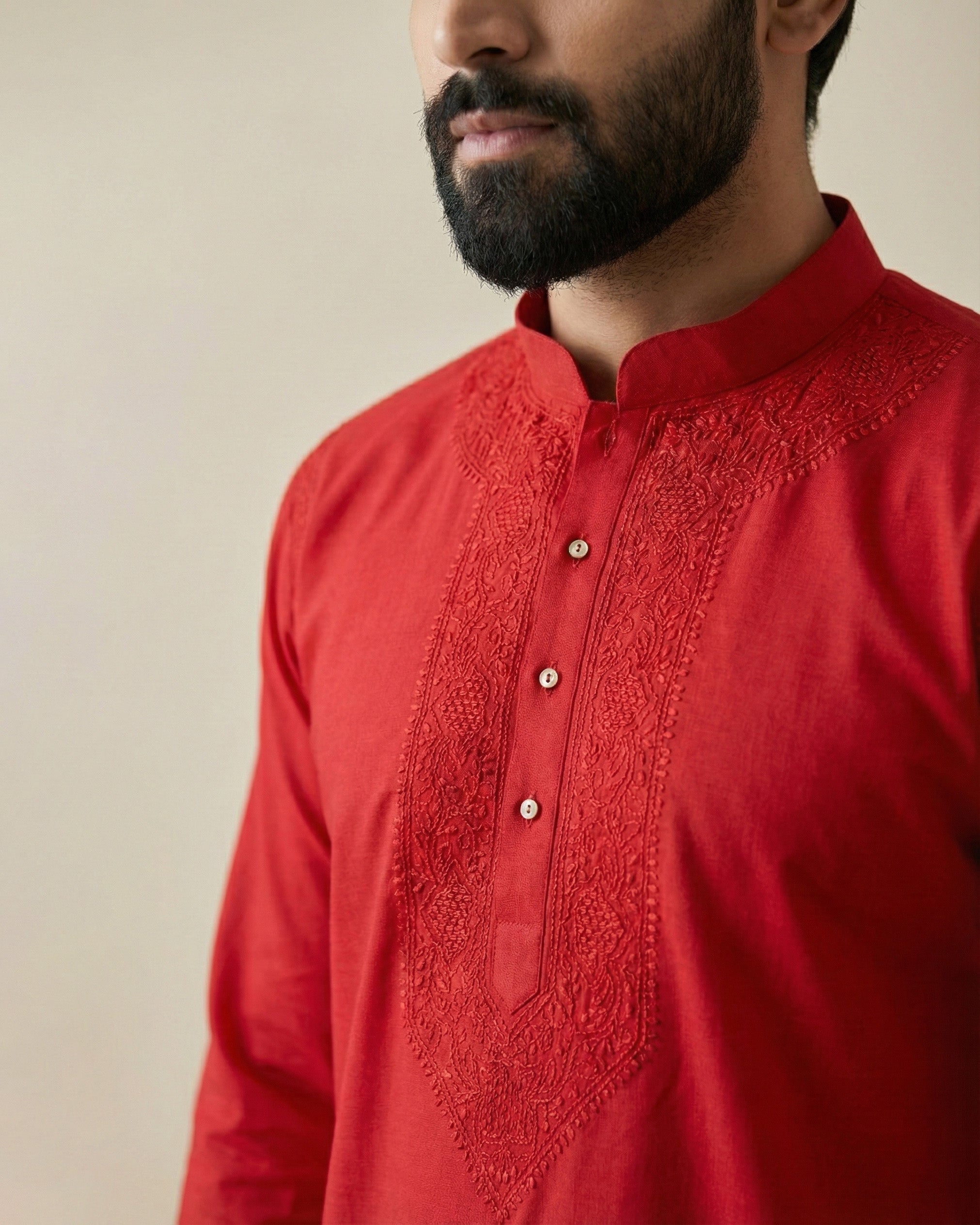 Hand Embroidered Cotton Men Kurta