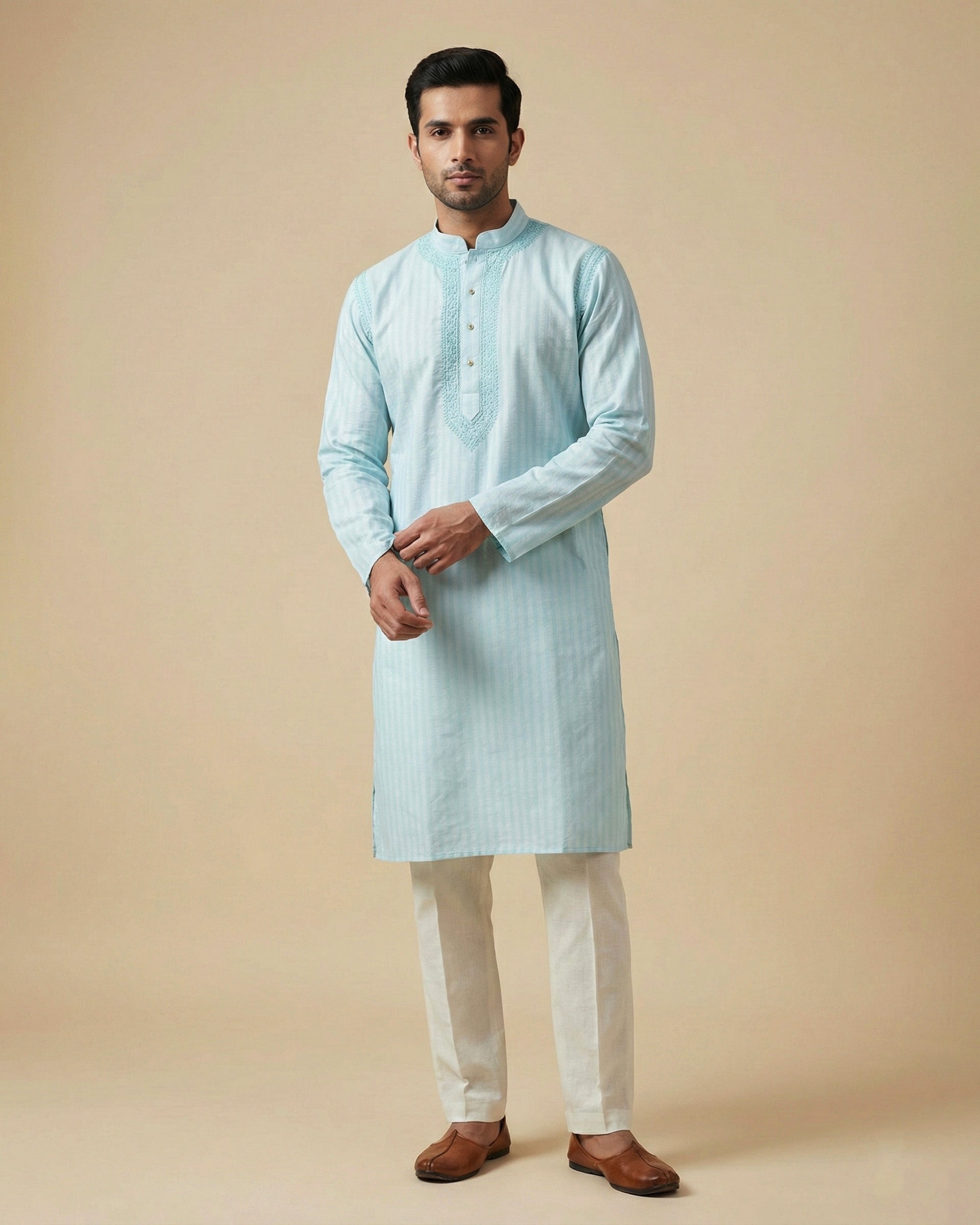 Hand Embroidered Cotton Men Kurta
