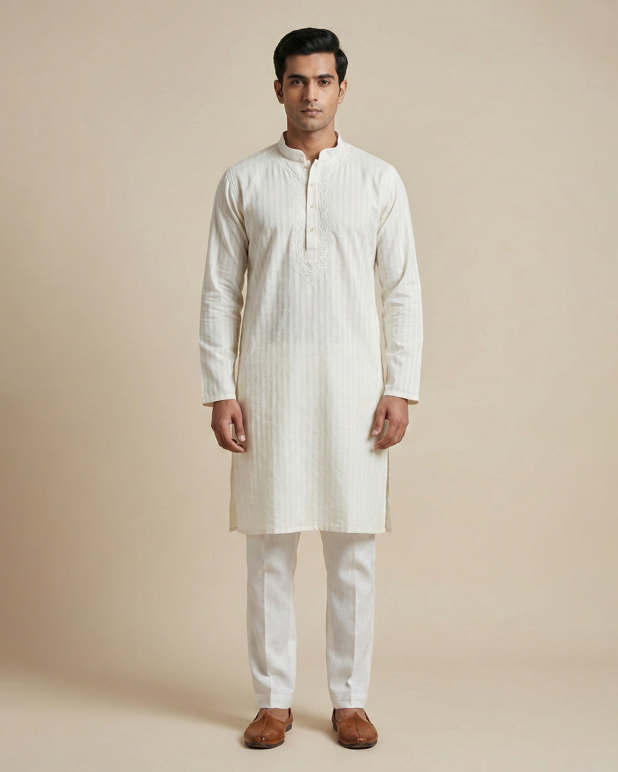 Hand Embroidered Cotton Men Kurta