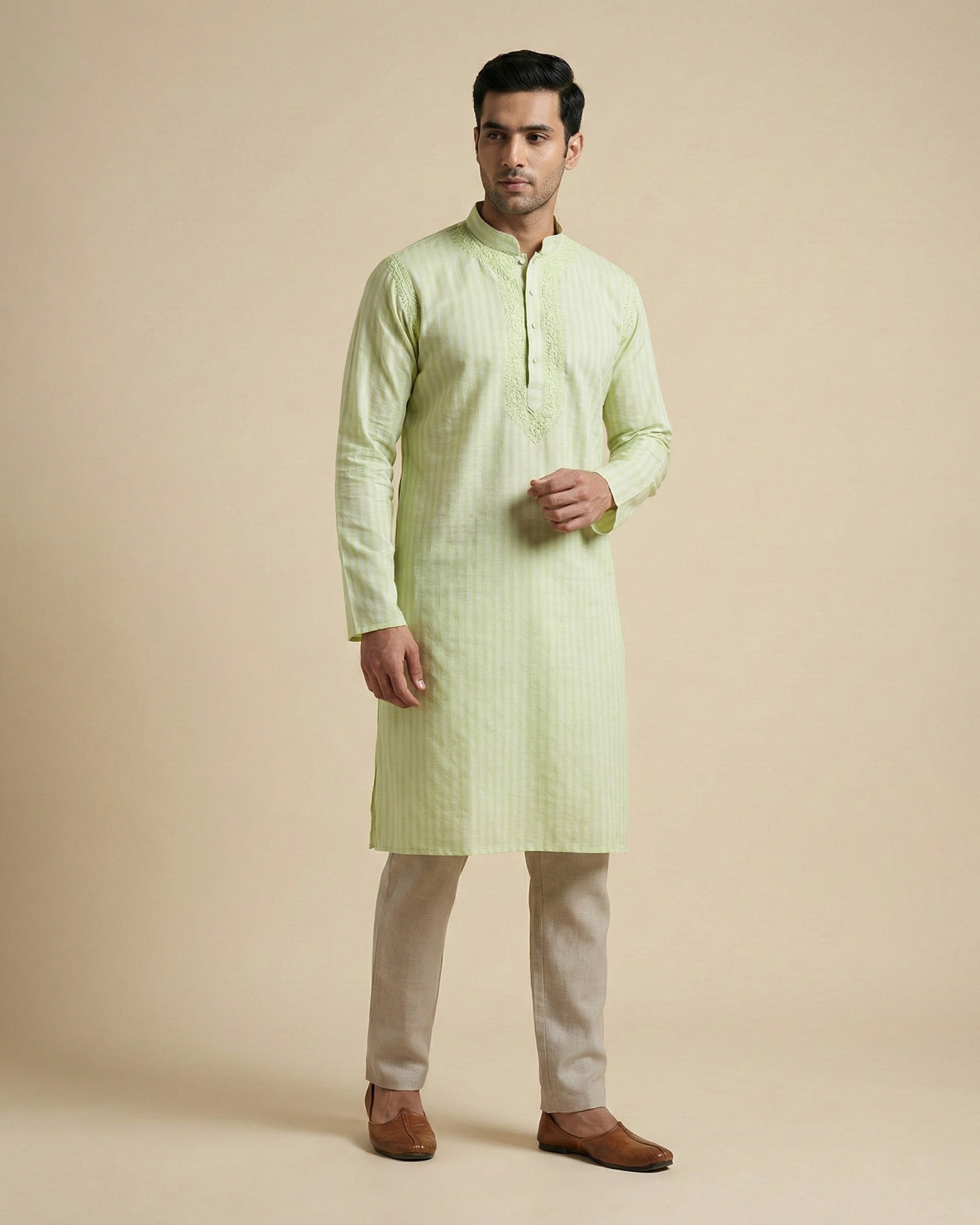 Hand Embroidered Cotton Men Kurta