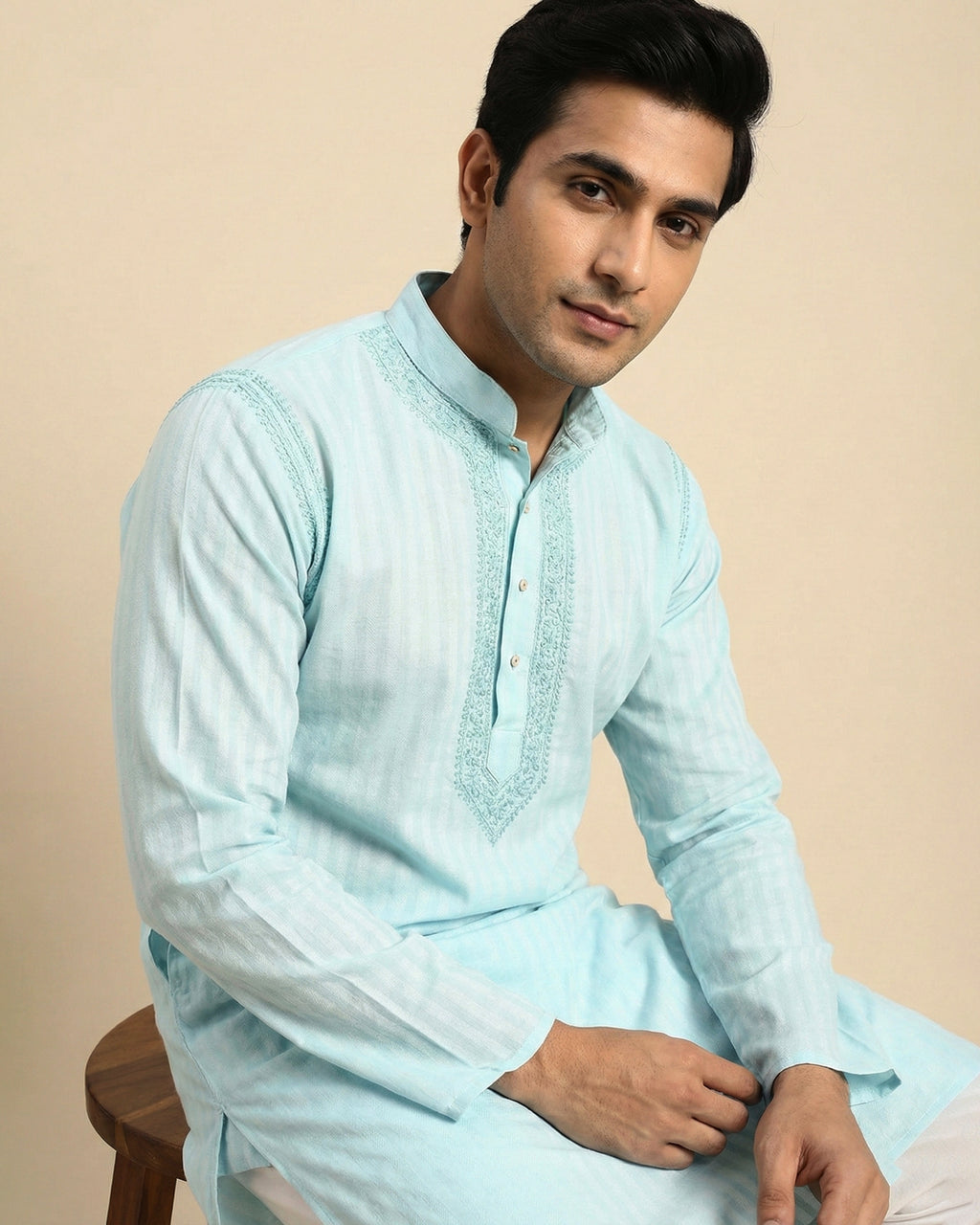 Hand Embroidered Cotton Men Kurta