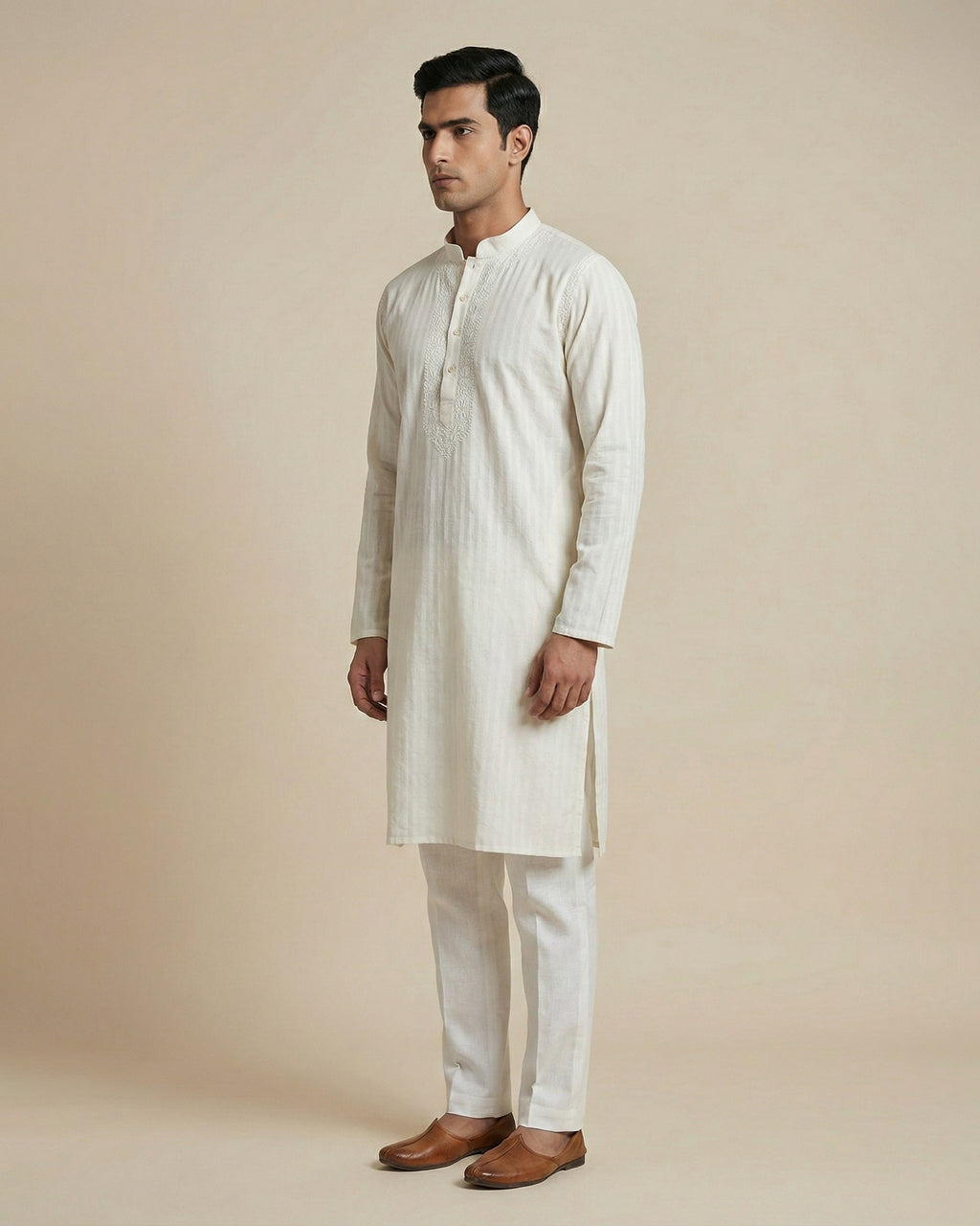 Hand Embroidered Cotton Men Kurta