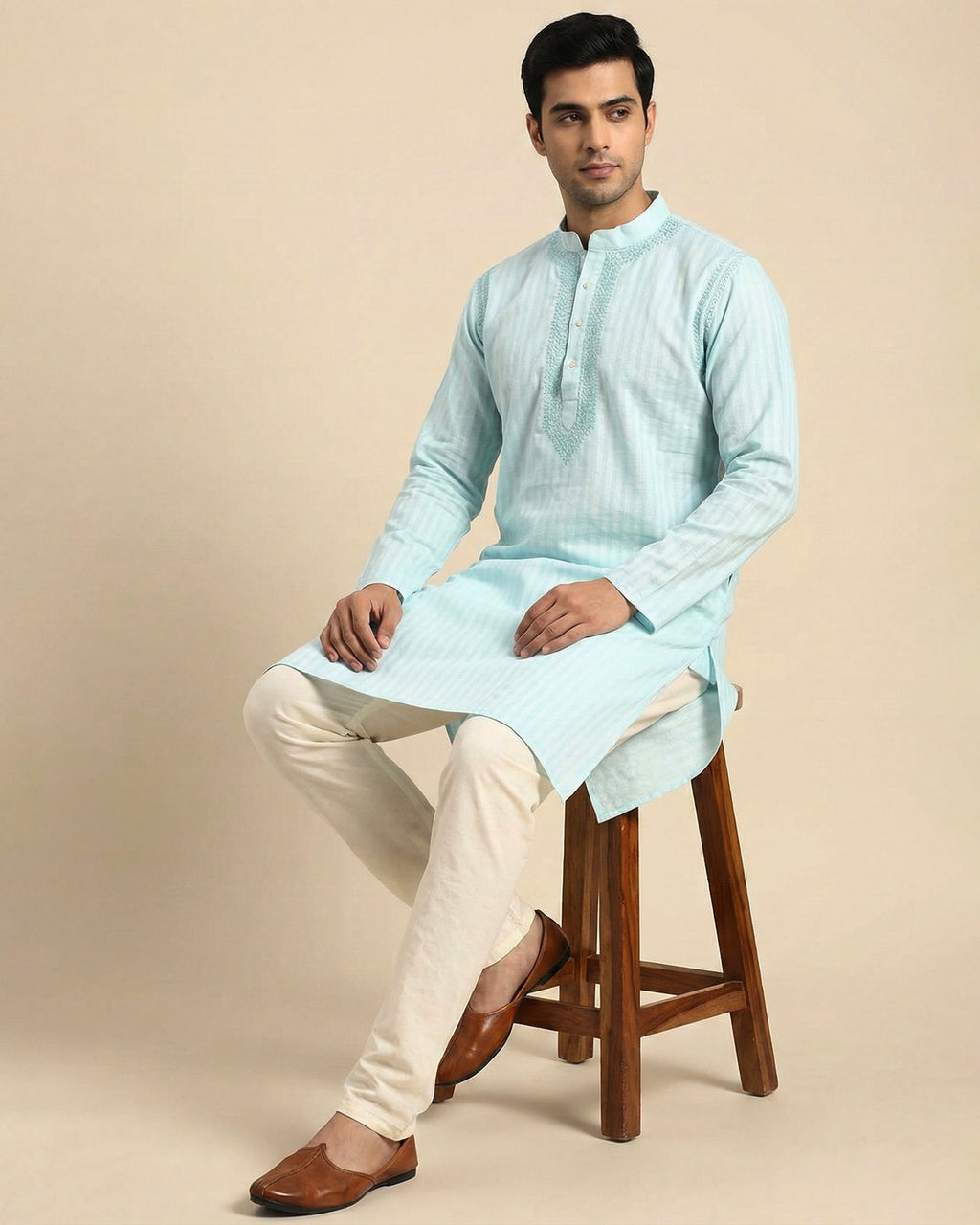 Hand Embroidered Cotton Men Kurta