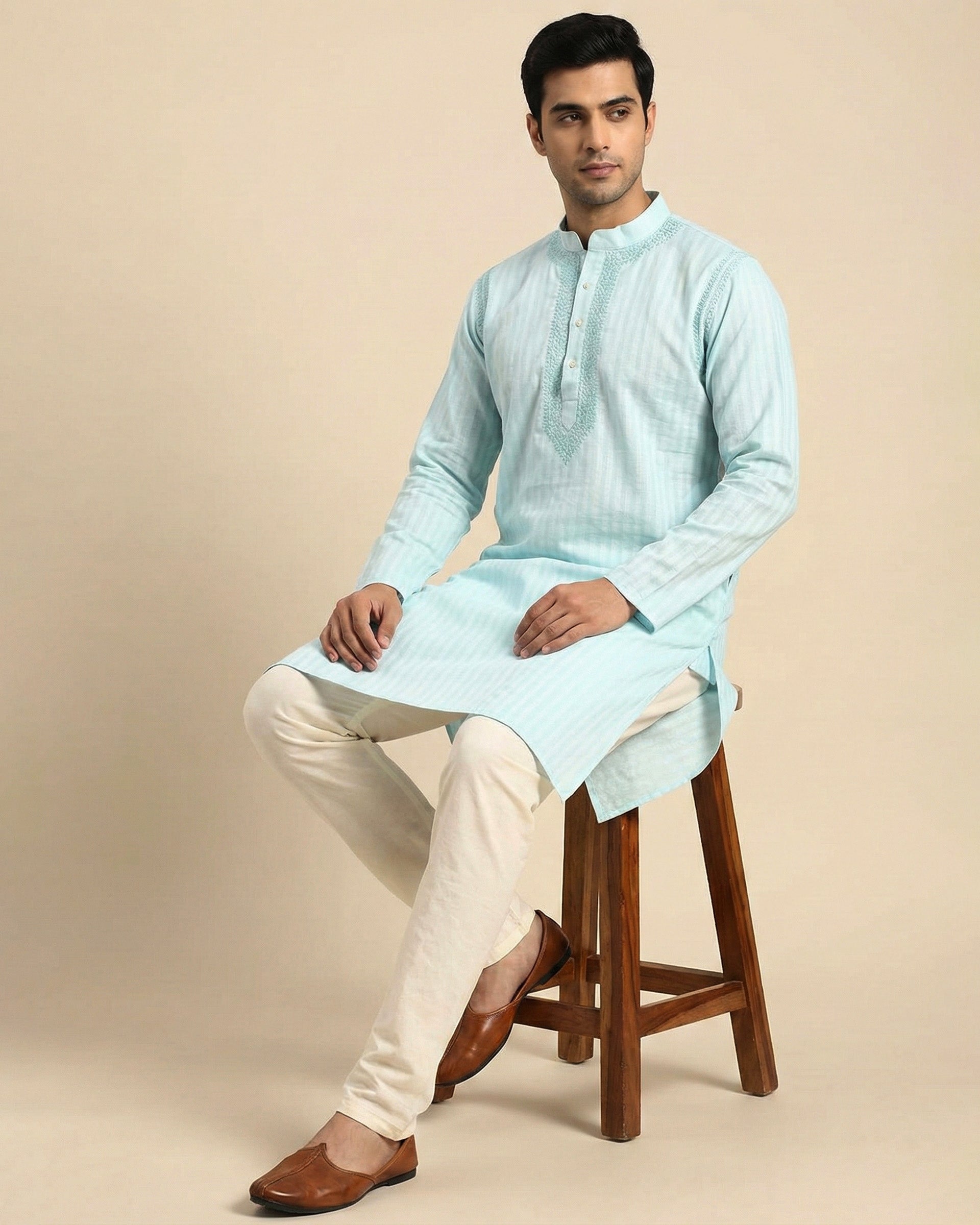 Hand Embroidered Cotton Men Kurta