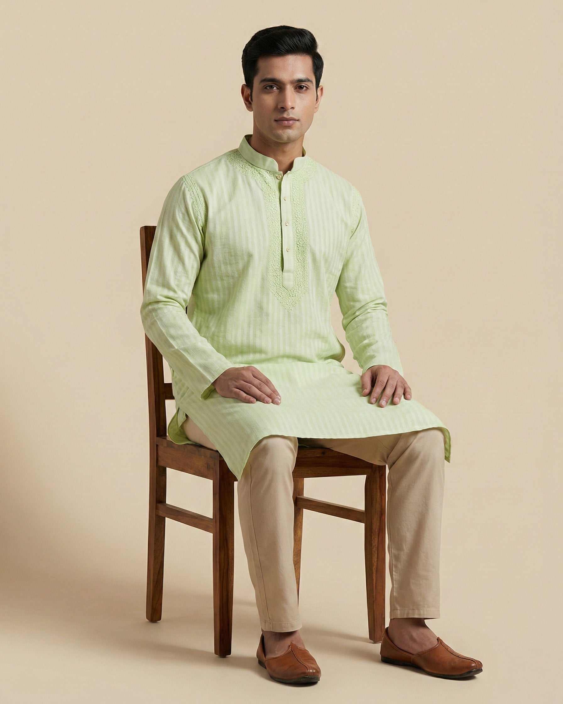 Hand Embroidered Cotton Men Kurta