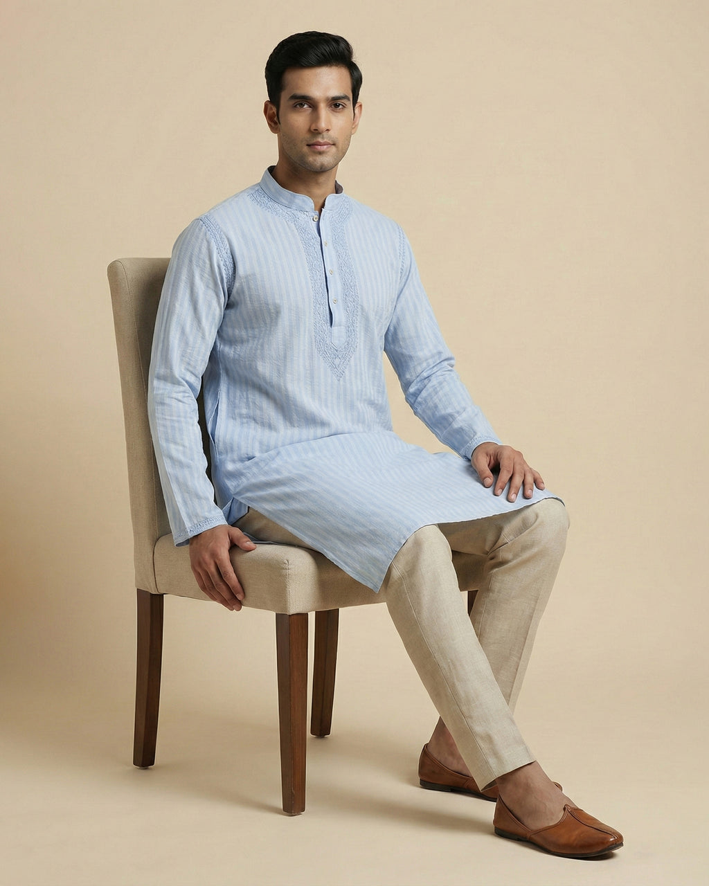 Hand Embroidered Cotton Men Kurta