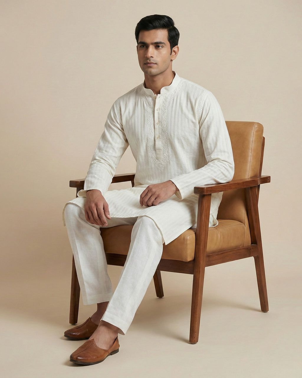 Hand Embroidered Cotton Men Kurta