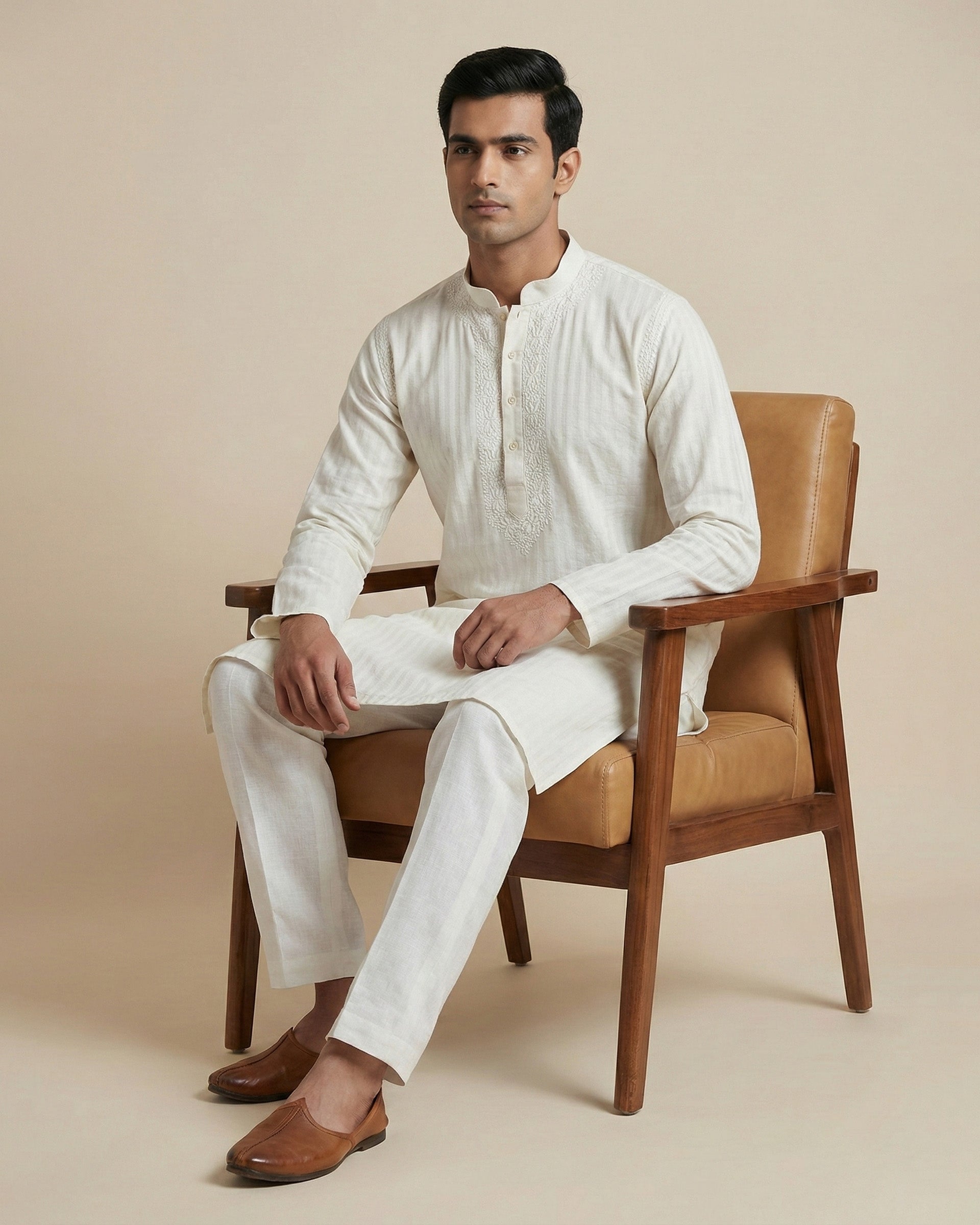 Hand Embroidered Cotton Men Kurta