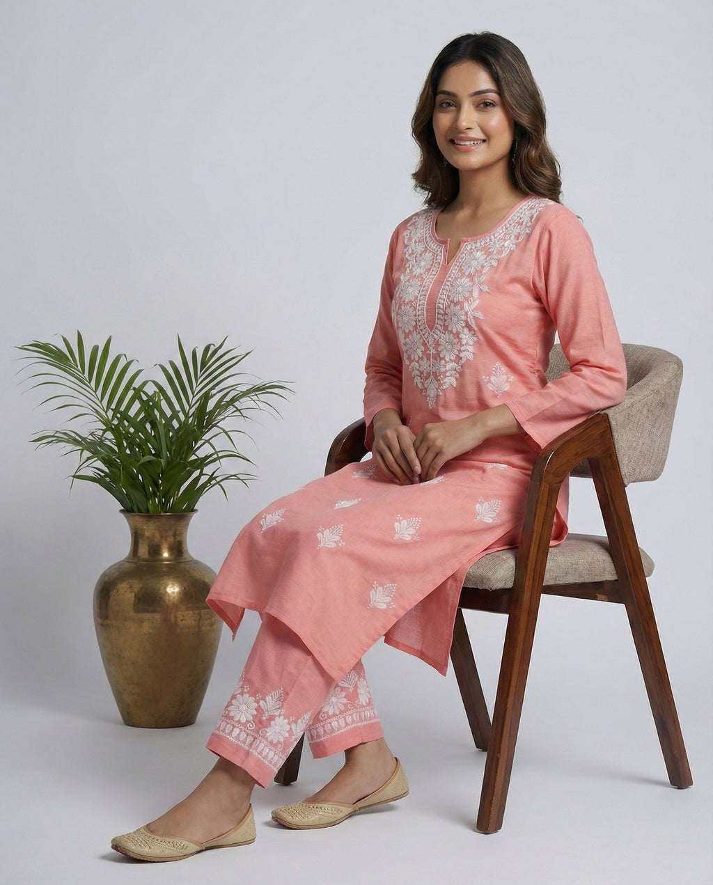 Women Floral Embroidered Regular Chikankari Kurta with Palazzos