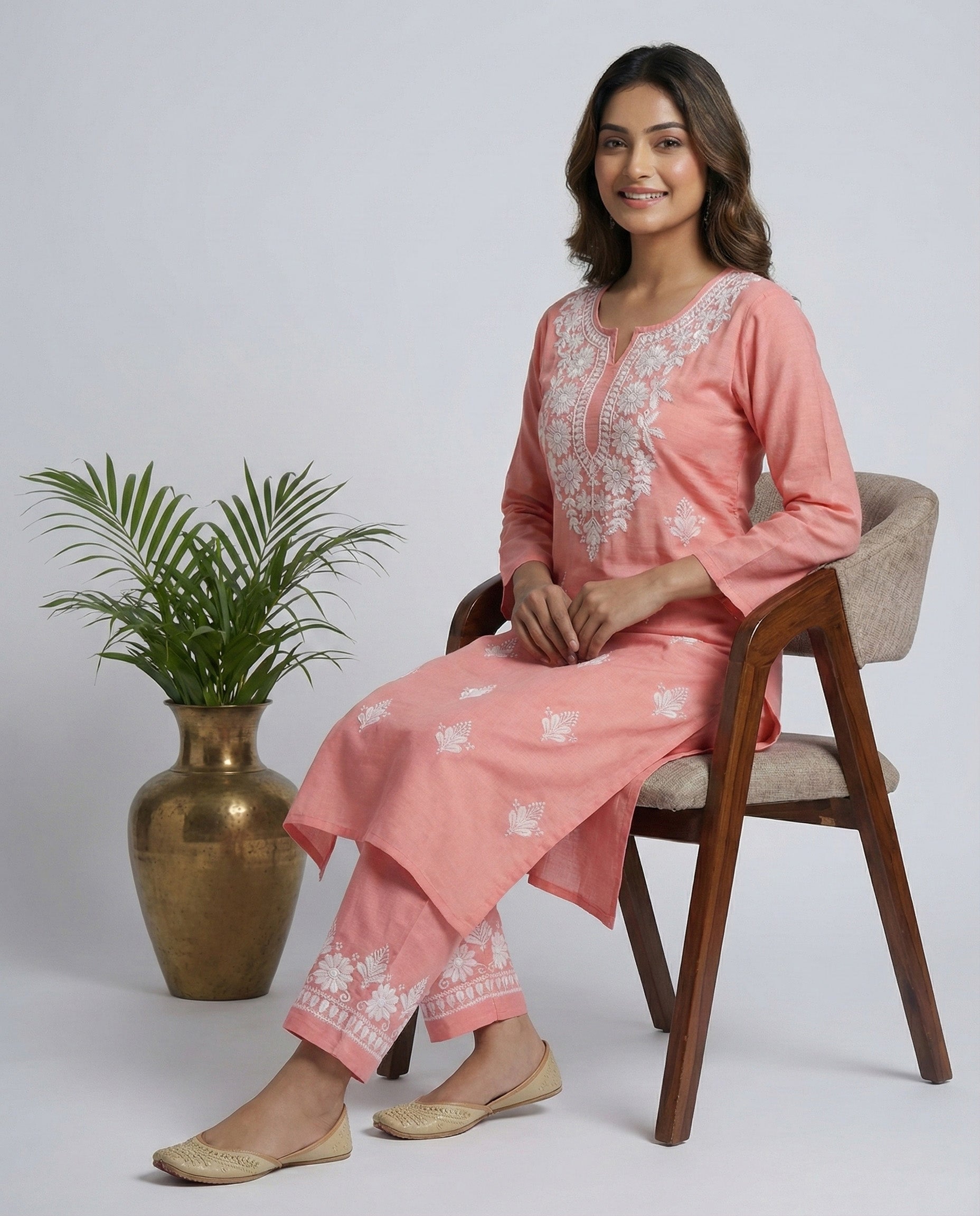 Women Floral Embroidered Regular Chikankari Kurta with Palazzos