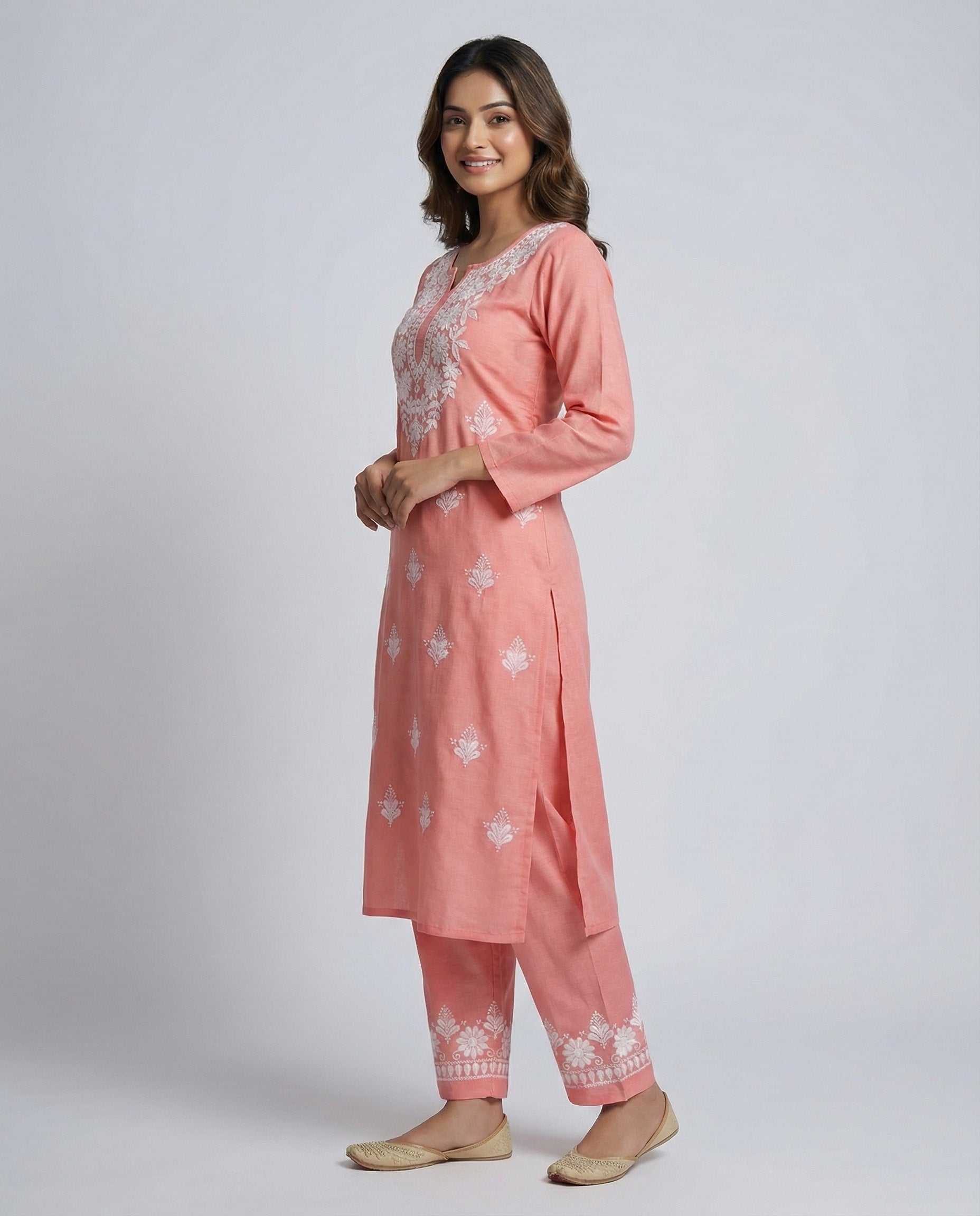 Women Floral Embroidered Regular Chikankari Kurta with Palazzos