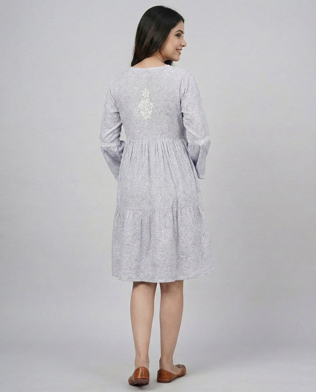 Floral Print Flared Sleeve A-Line Dress