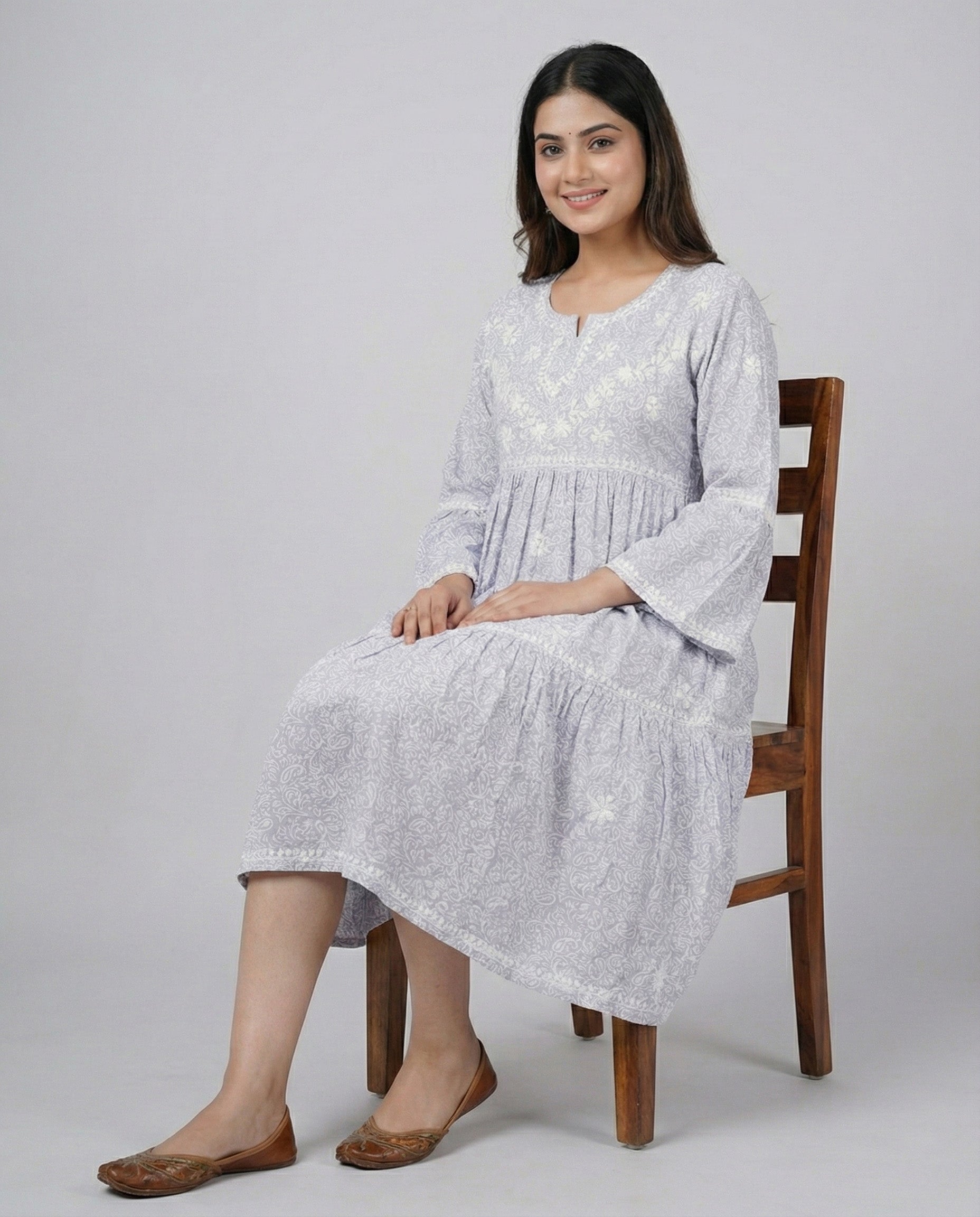 Floral Print Flared Sleeve A-Line Dress