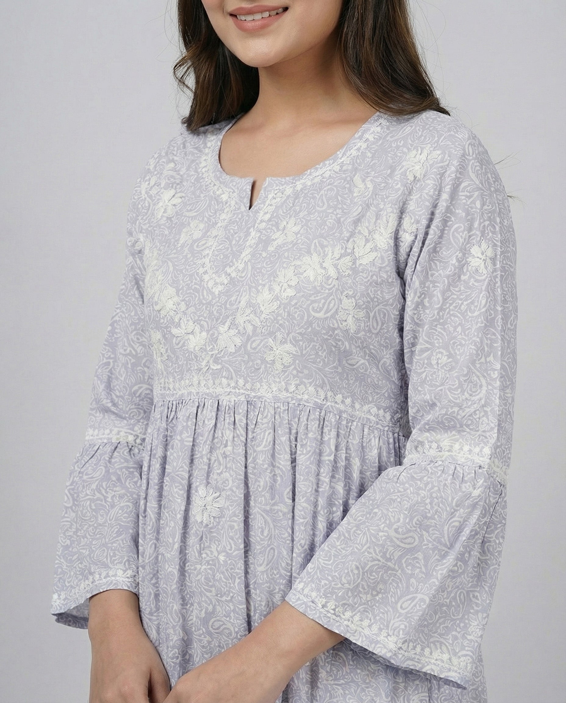 Floral Print Flared Sleeve A-Line Dress