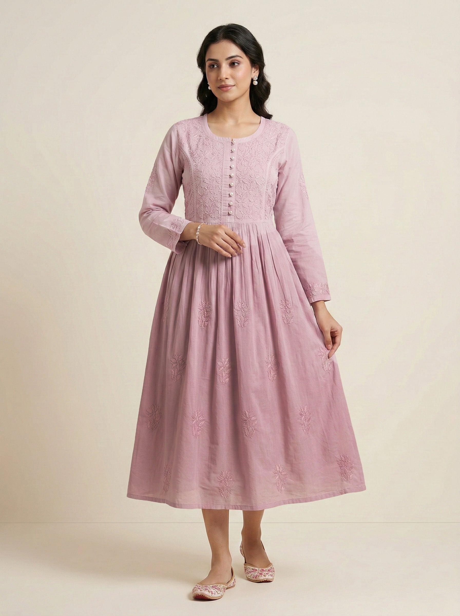 Embroidered Fit & Flare Midi Dress