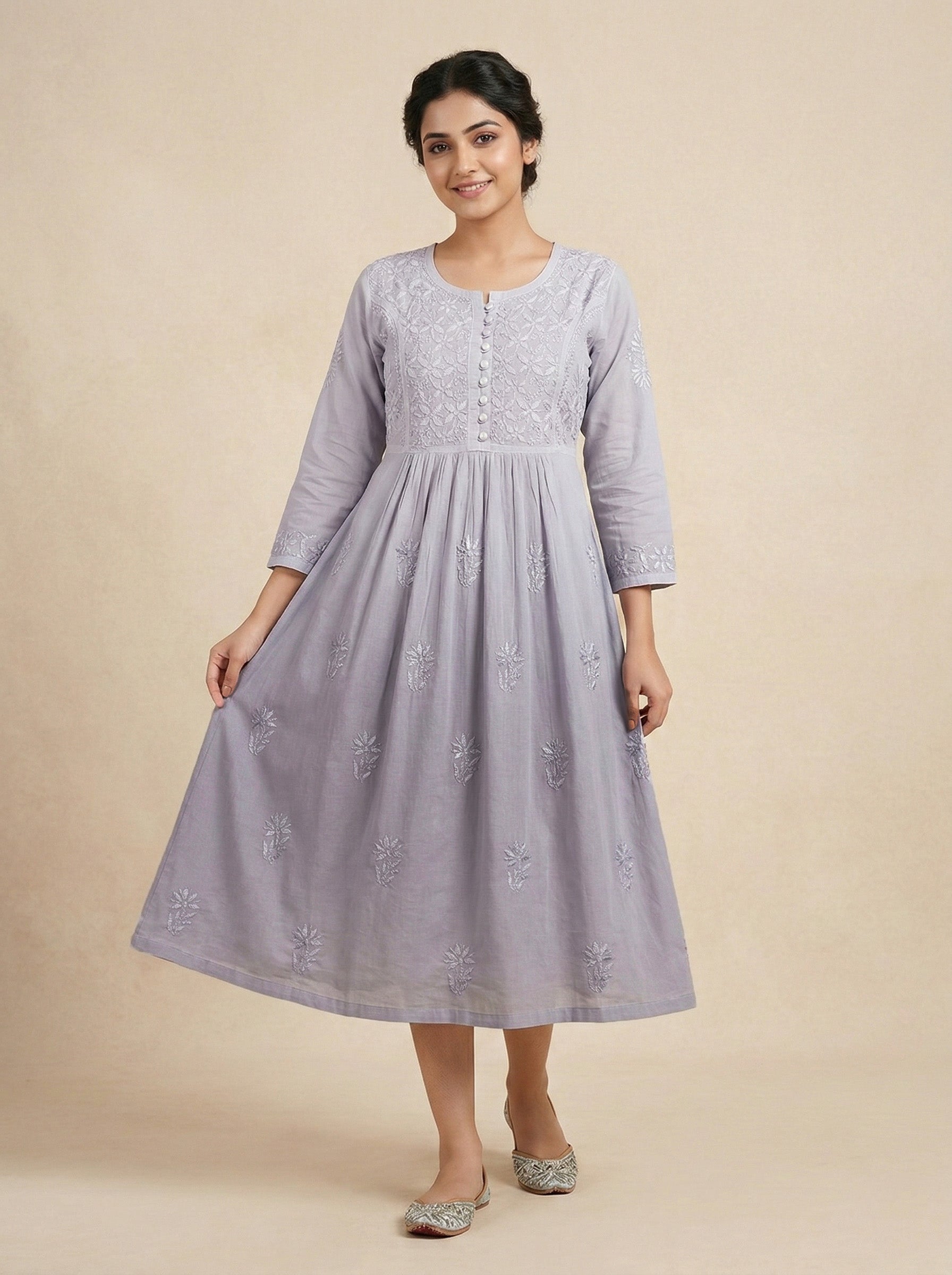 Embroidered A-Line Midi Dress