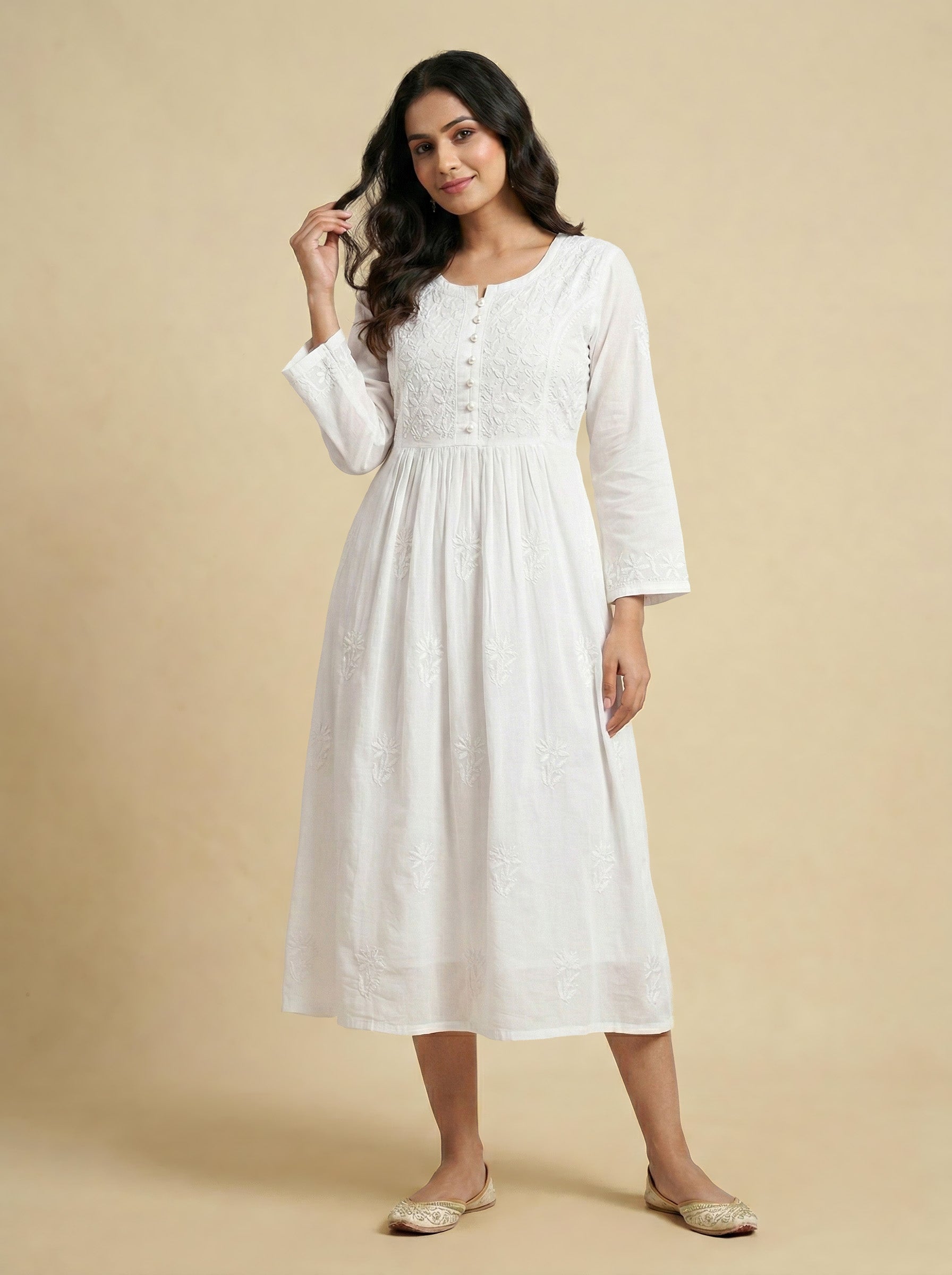 Floral Embroidered Fit & Flare Midi Dress