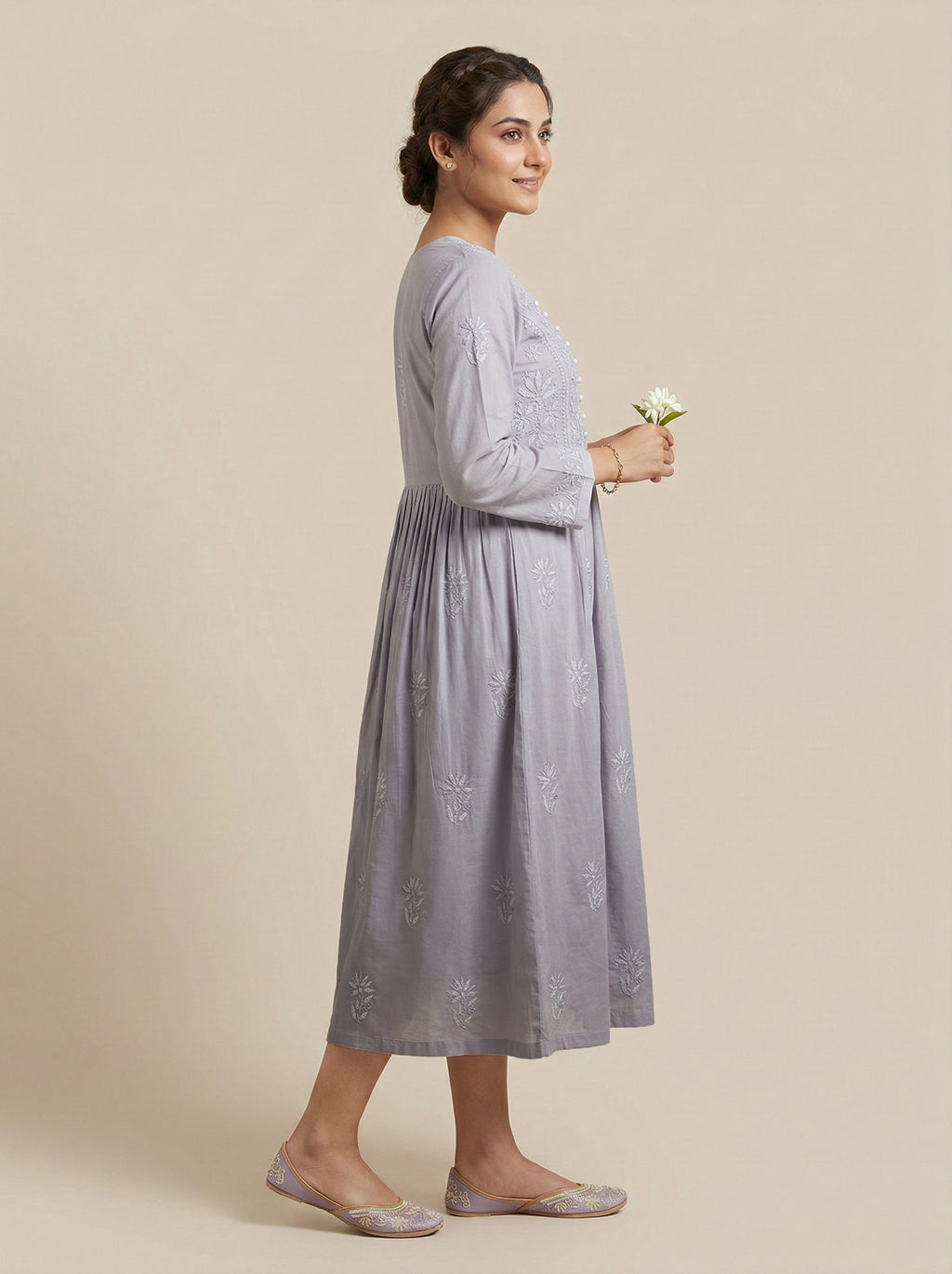 Embroidered A-Line Midi Dress
