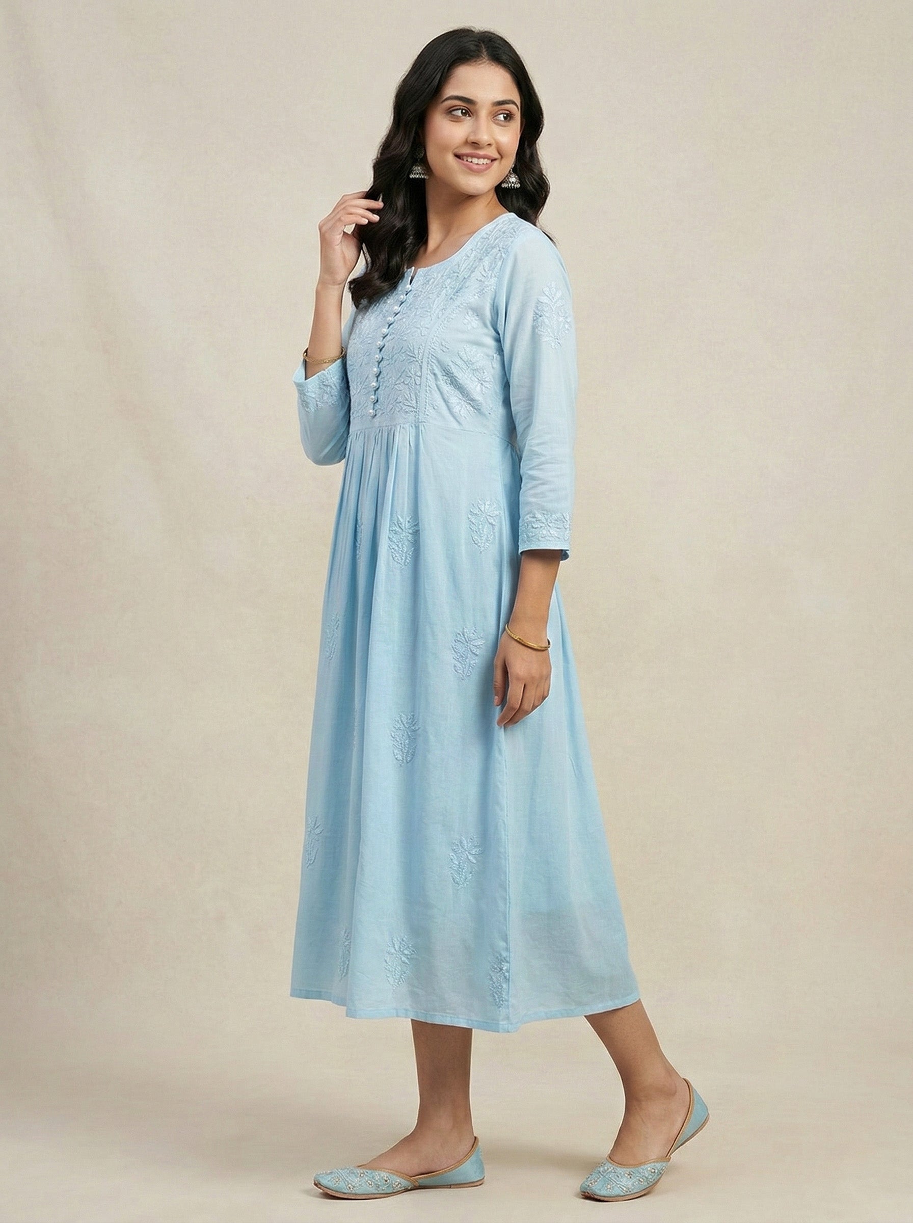 Floral Embroidered A-Line Midi Dress