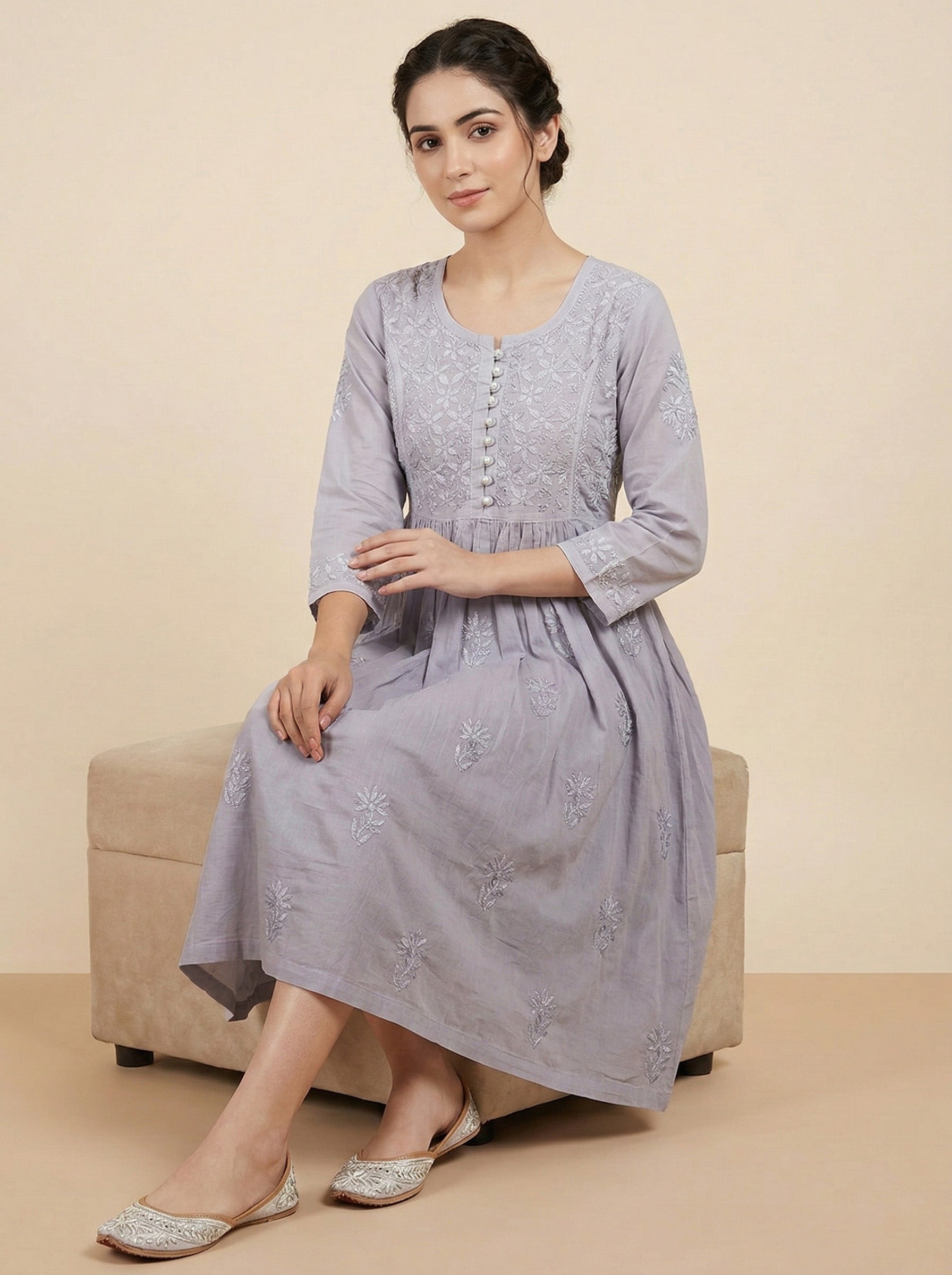 Embroidered A-Line Midi Dress