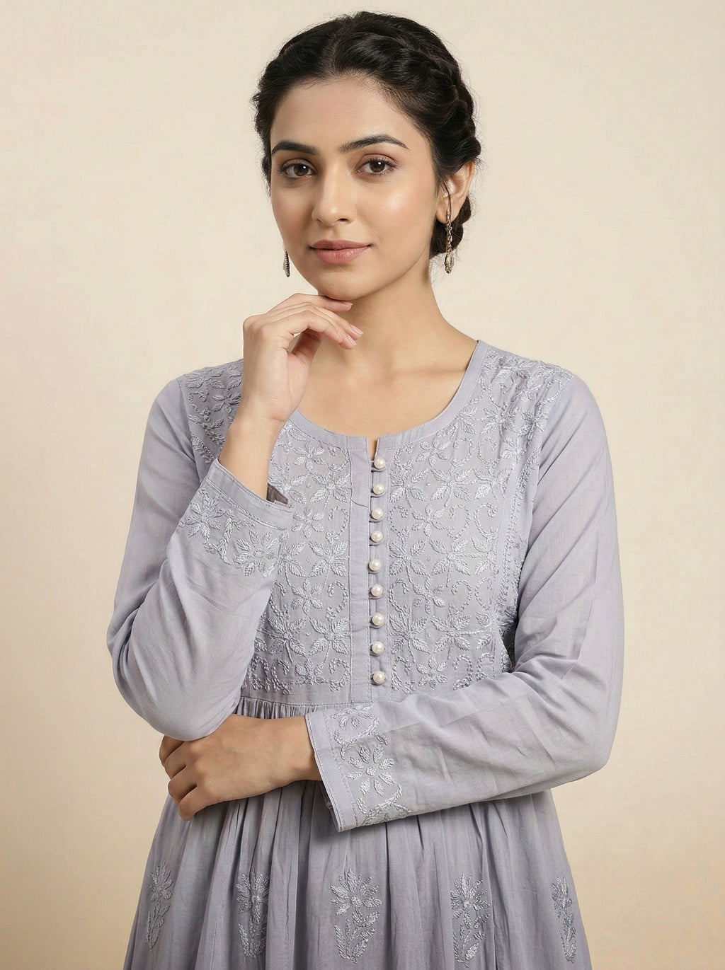 Embroidered A-Line Midi Dress