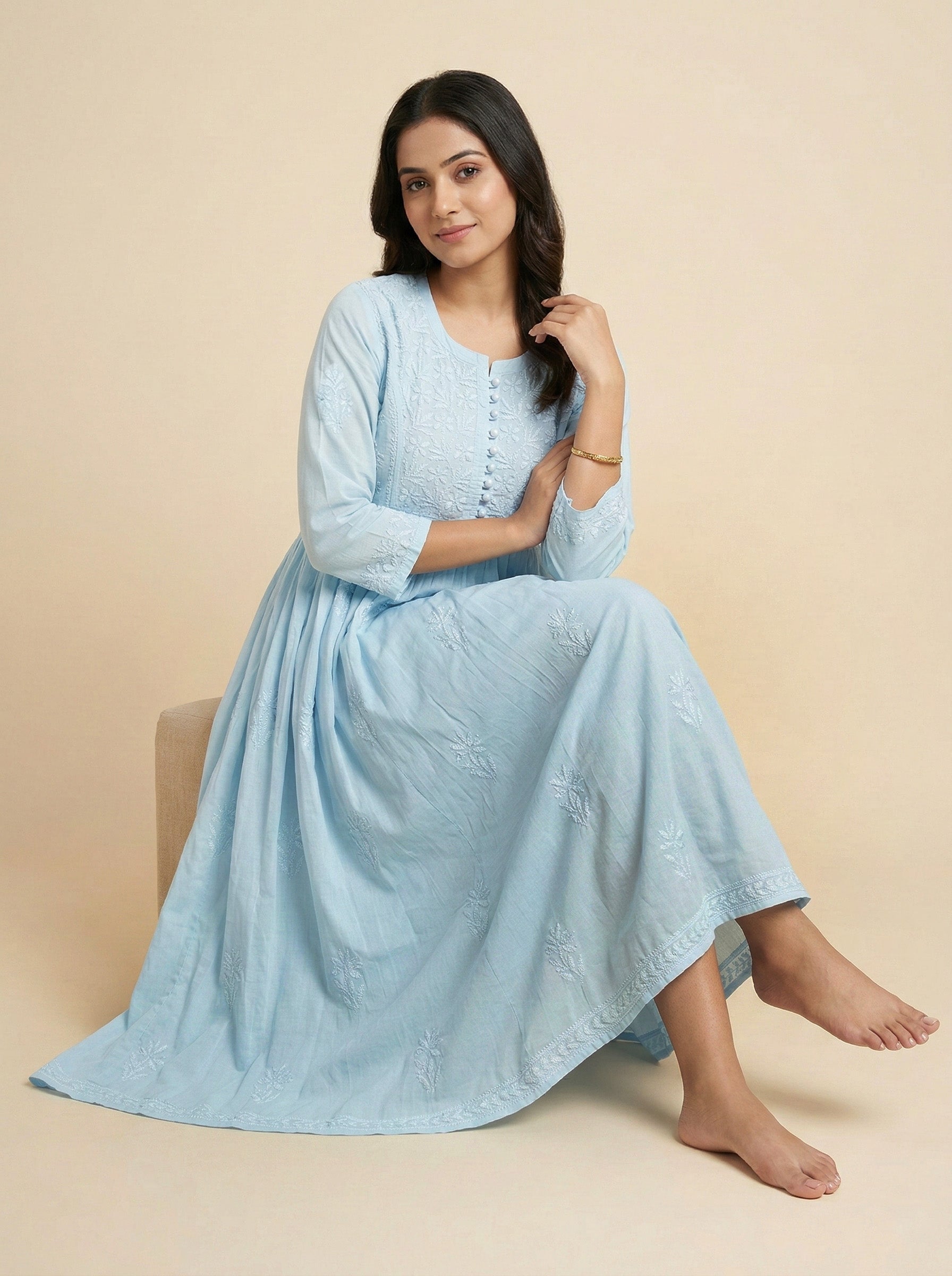 Floral Embroidered A-Line Midi Dress