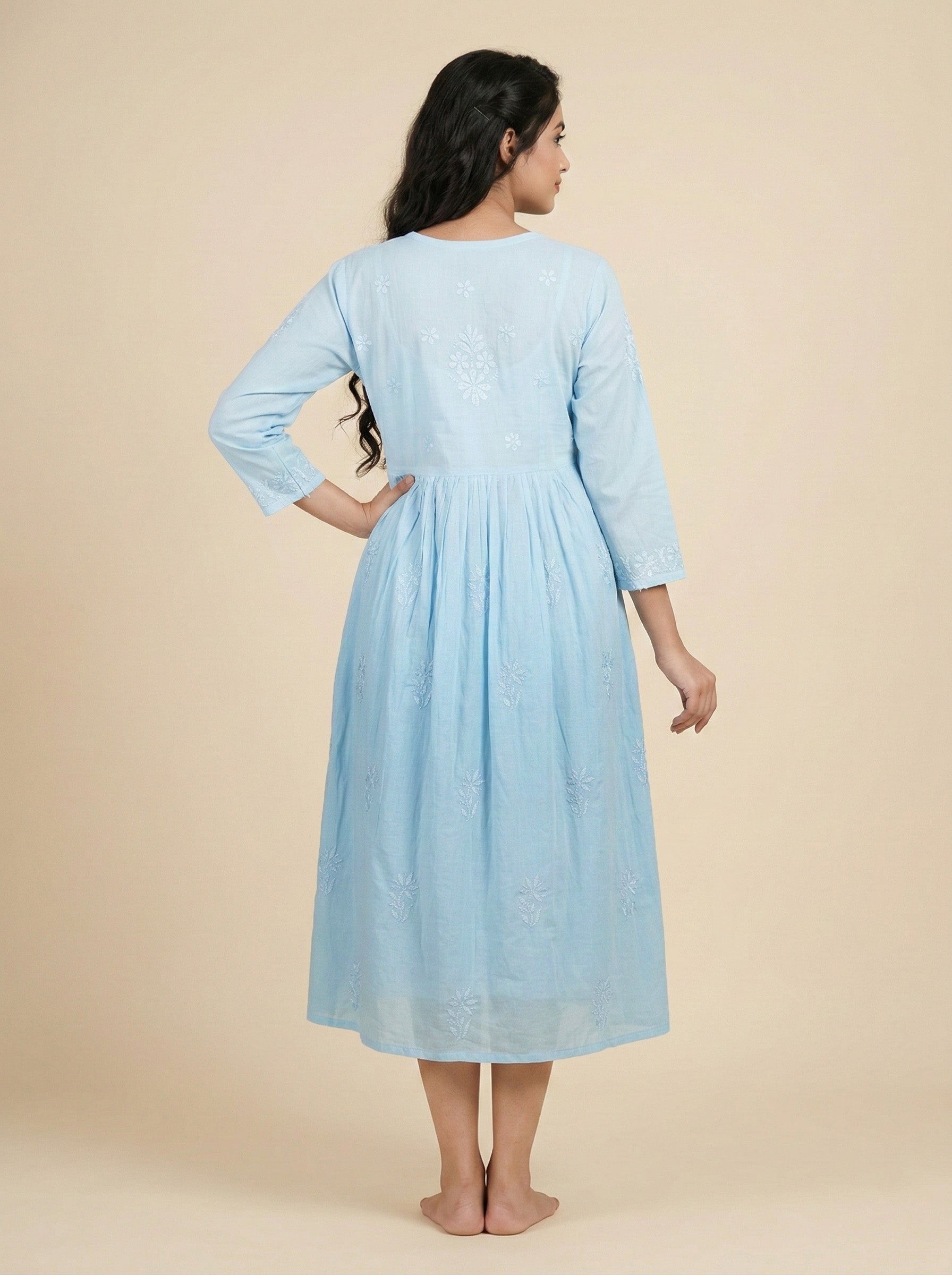 Floral Embroidered A-Line Midi Dress