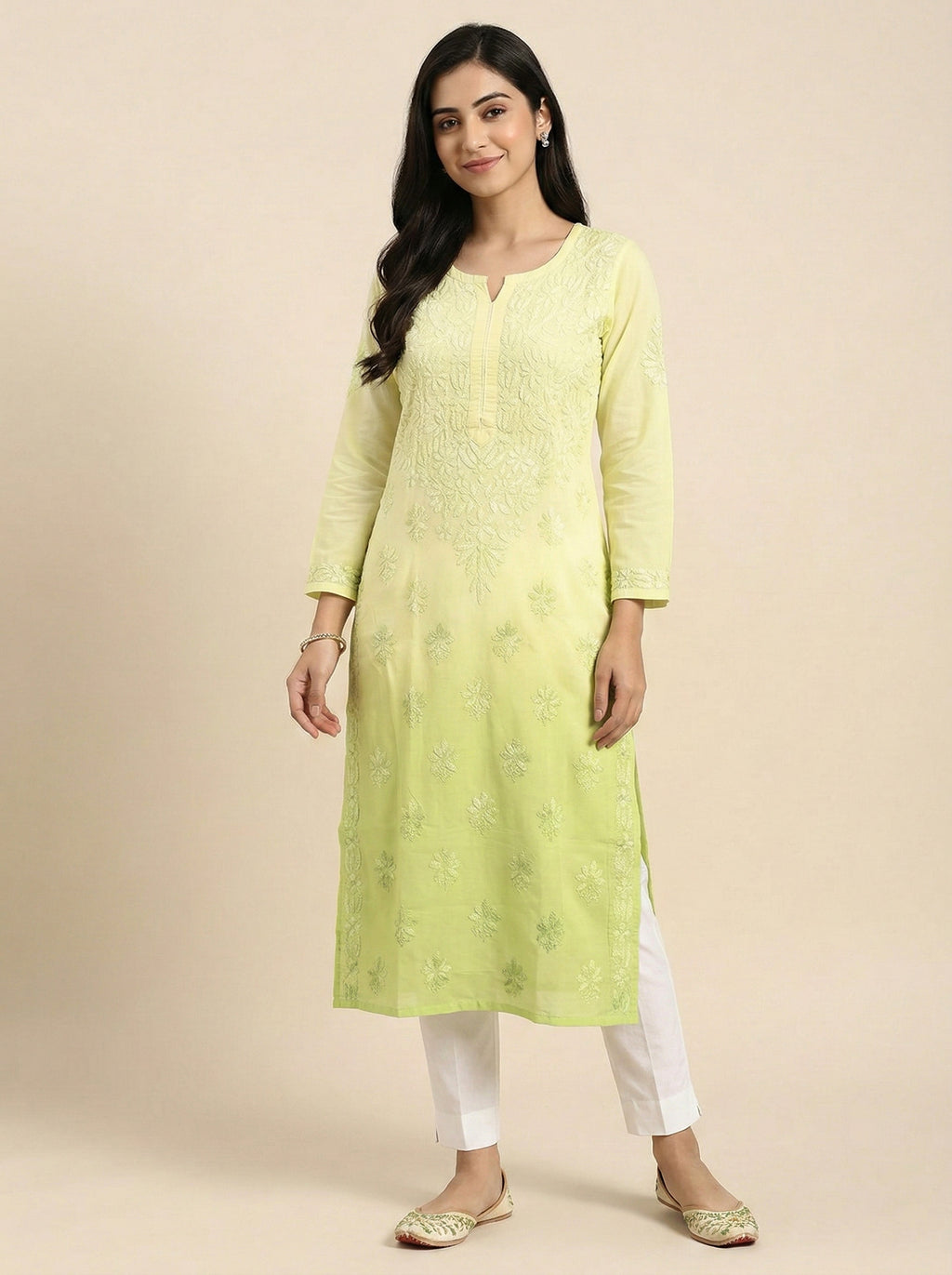 Women Floral Embroidered Chikankari Floral Kurta