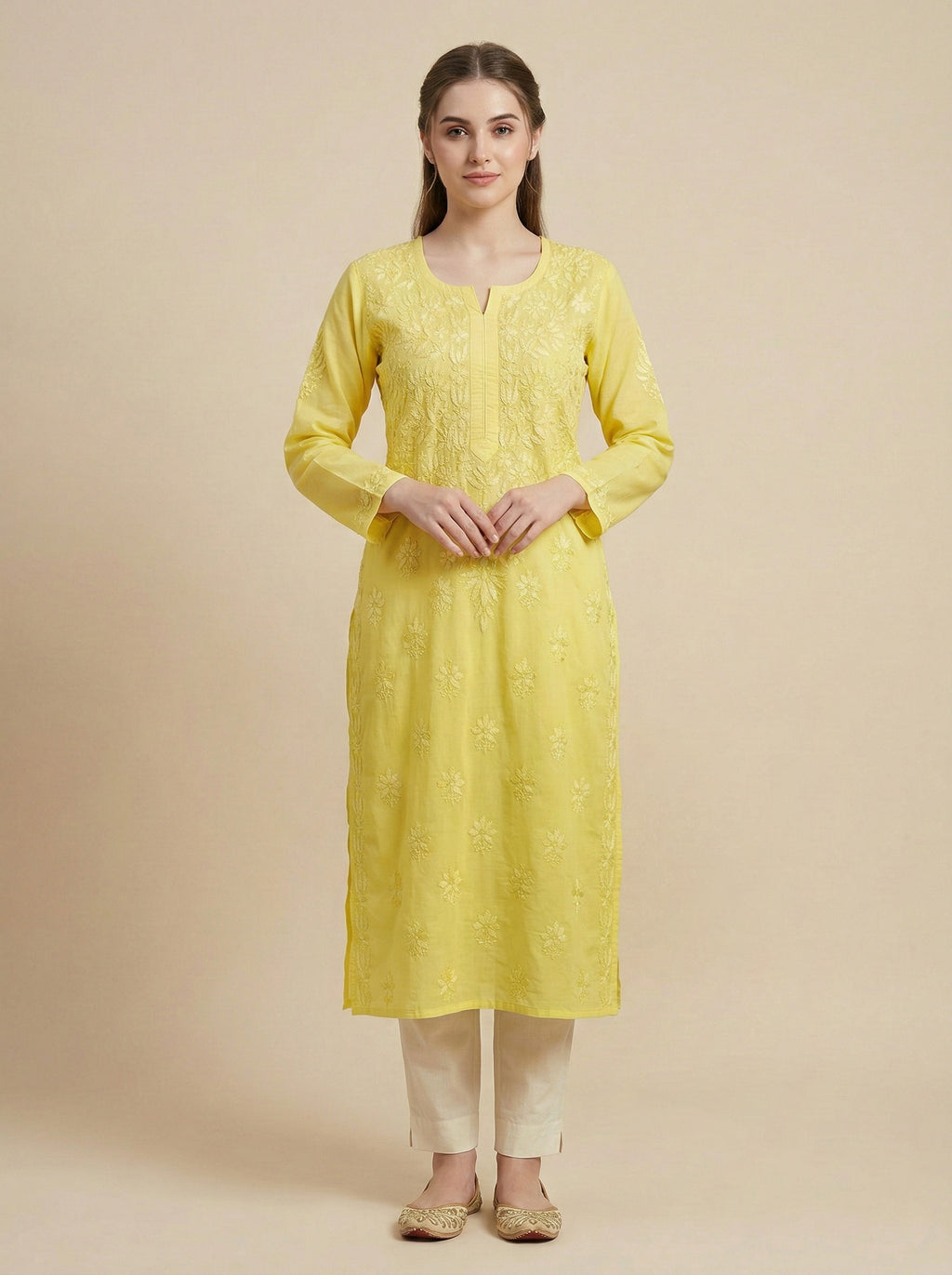 Women Floral Embroidered Chikankari Floral Kurta