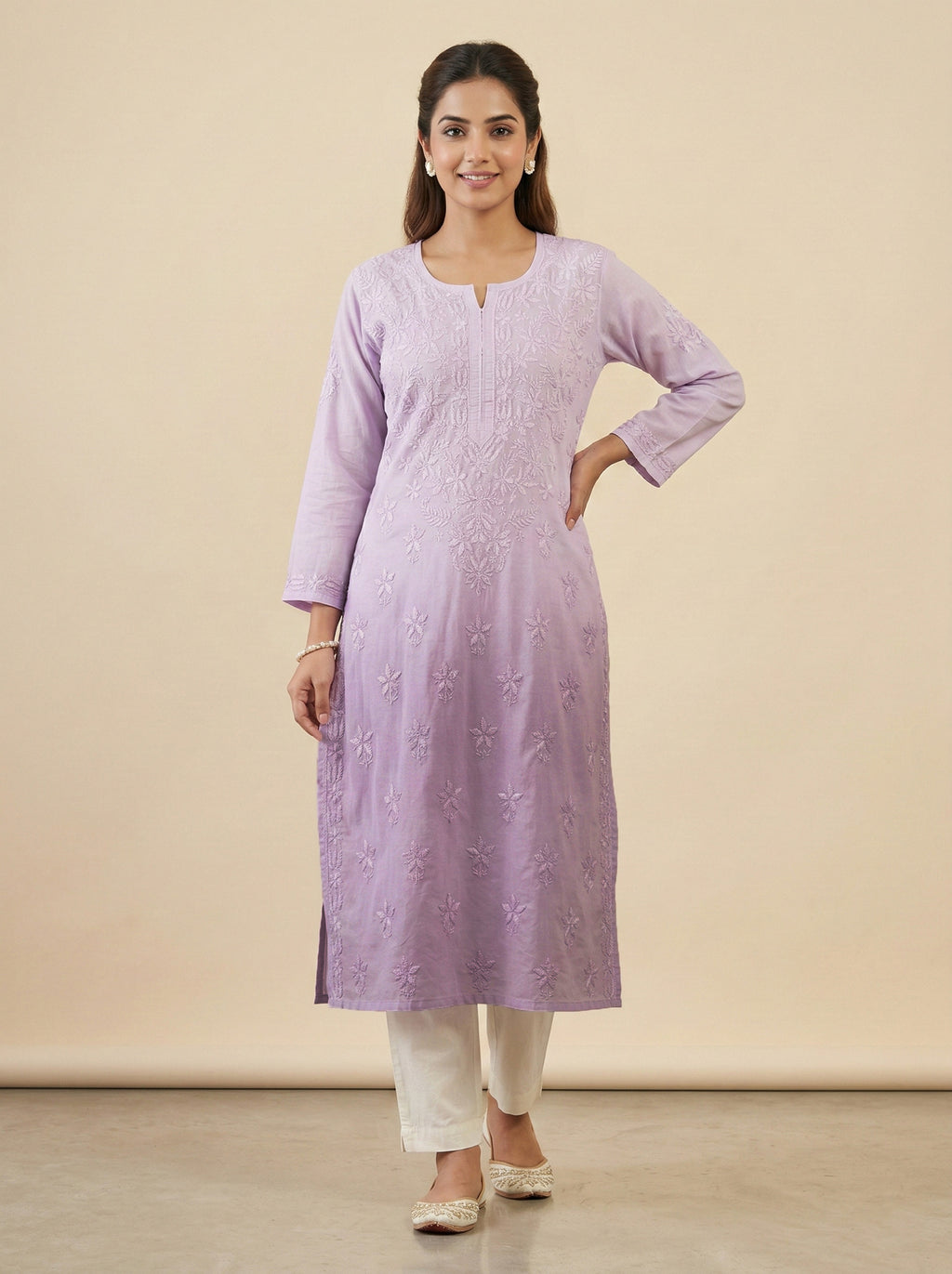 Women Floral Embroidered Chikankari Floral Kurta