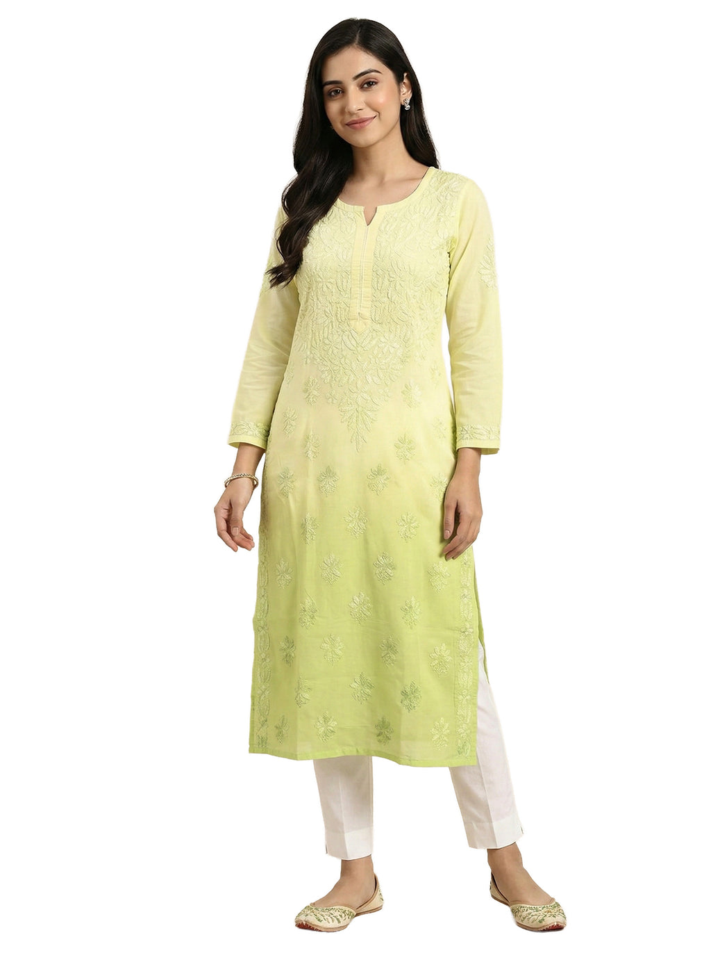 Women Floral Embroidered Chikankari Floral Kurta