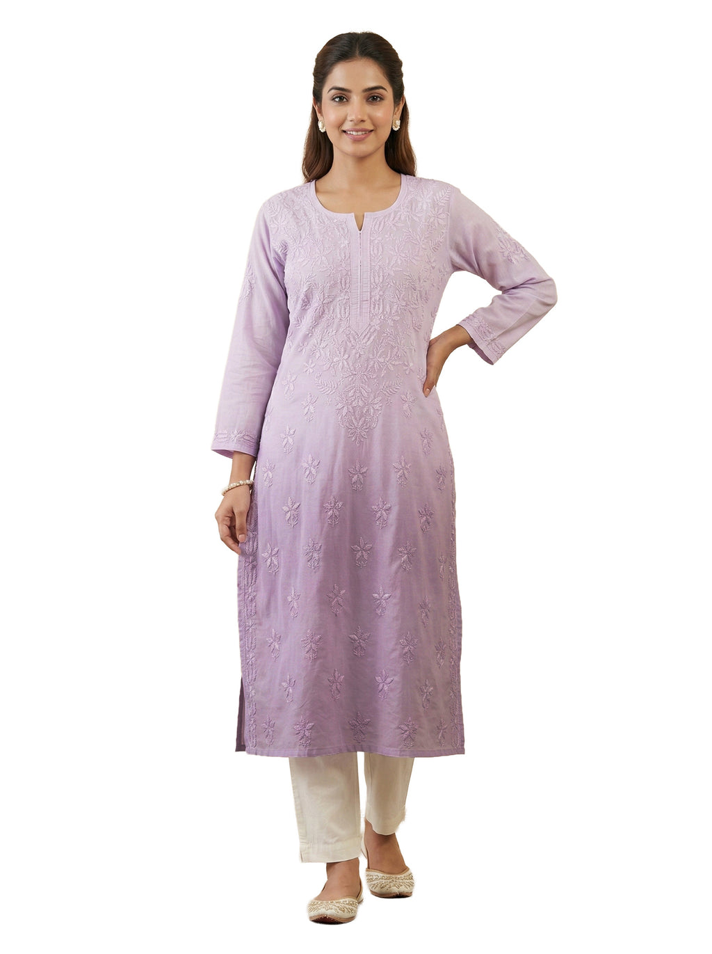 Women Floral Embroidered Chikankari Floral Kurta