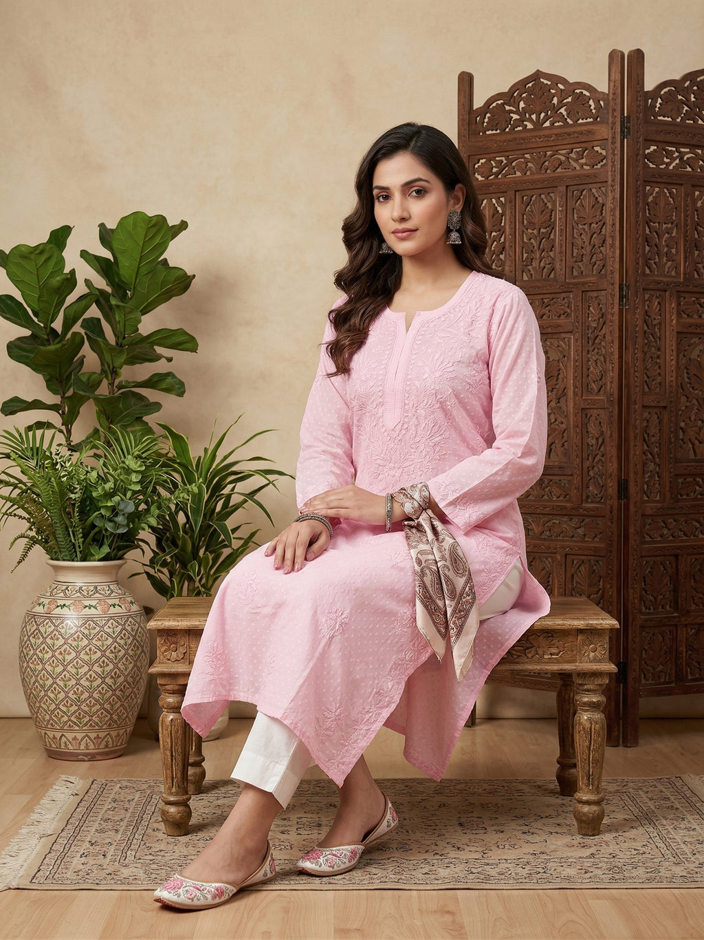 Women Floral Embroidered Chikankari Floral Kurta