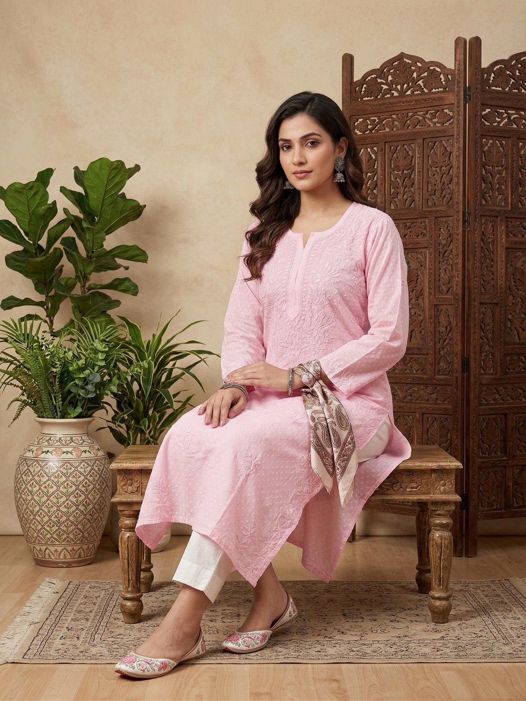 Women Floral Embroidered Chikankari Floral Kurta