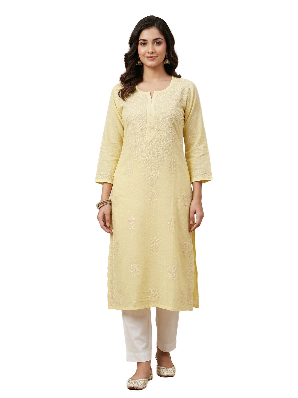 Women Floral Embroidered Chikankari Floral Kurta