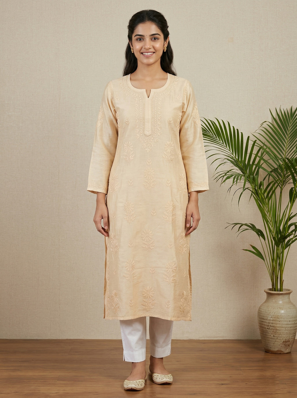 Women Floral Embroidered Chikankari Floral Kurta