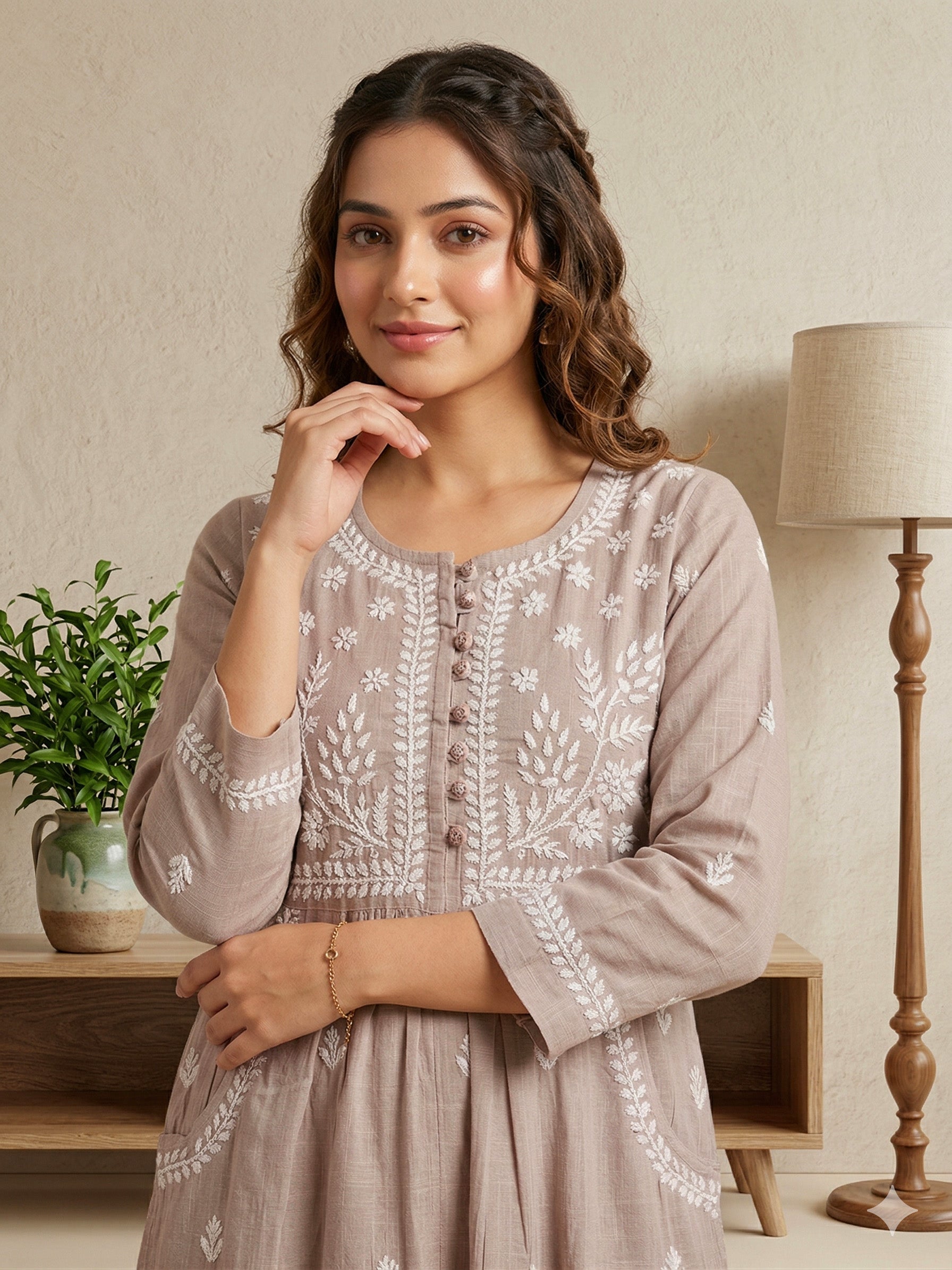 Women Floral Embroidered Chikankari Floral Kurta