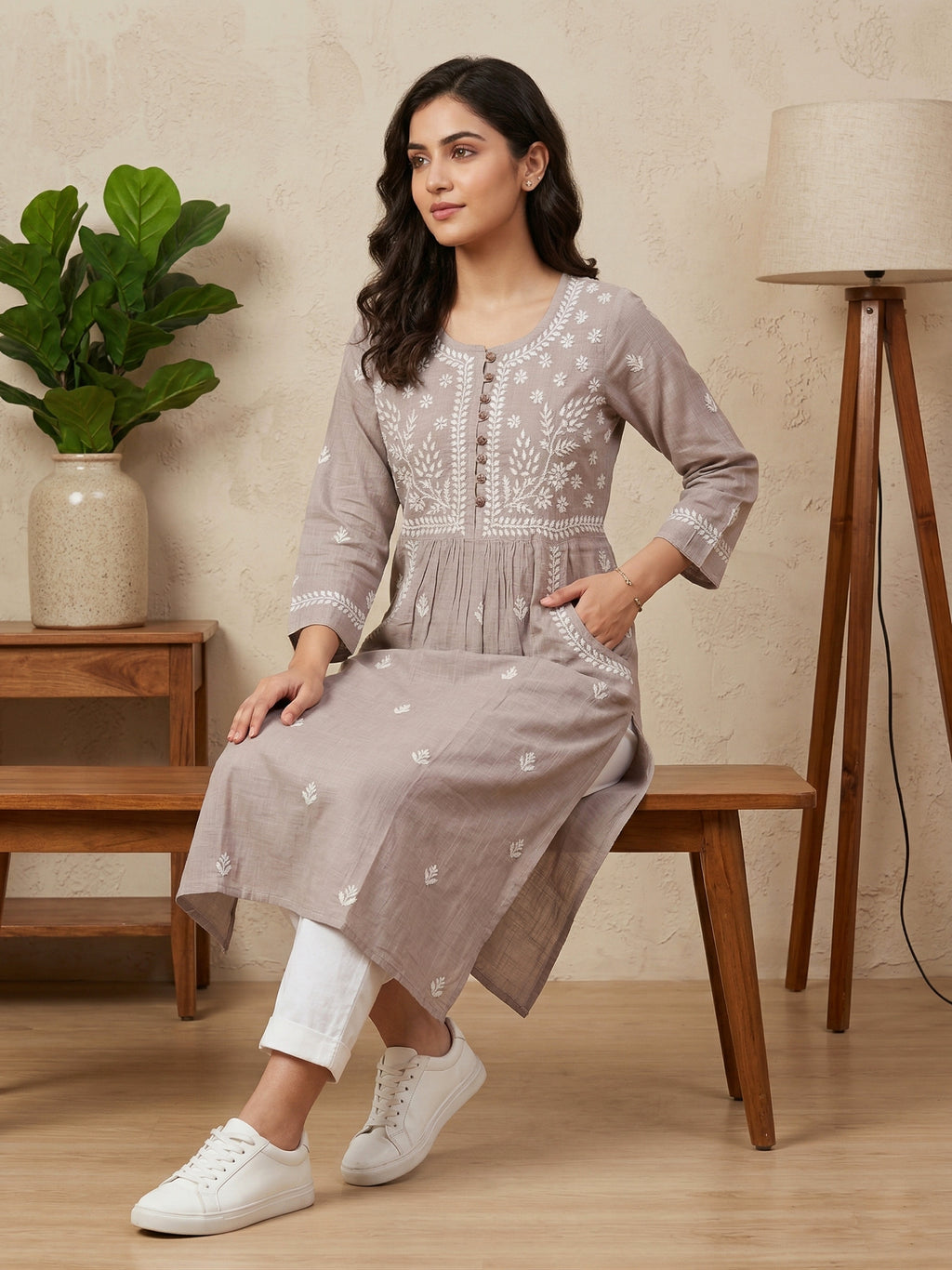 Women Floral Embroidered Chikankari Floral Kurta