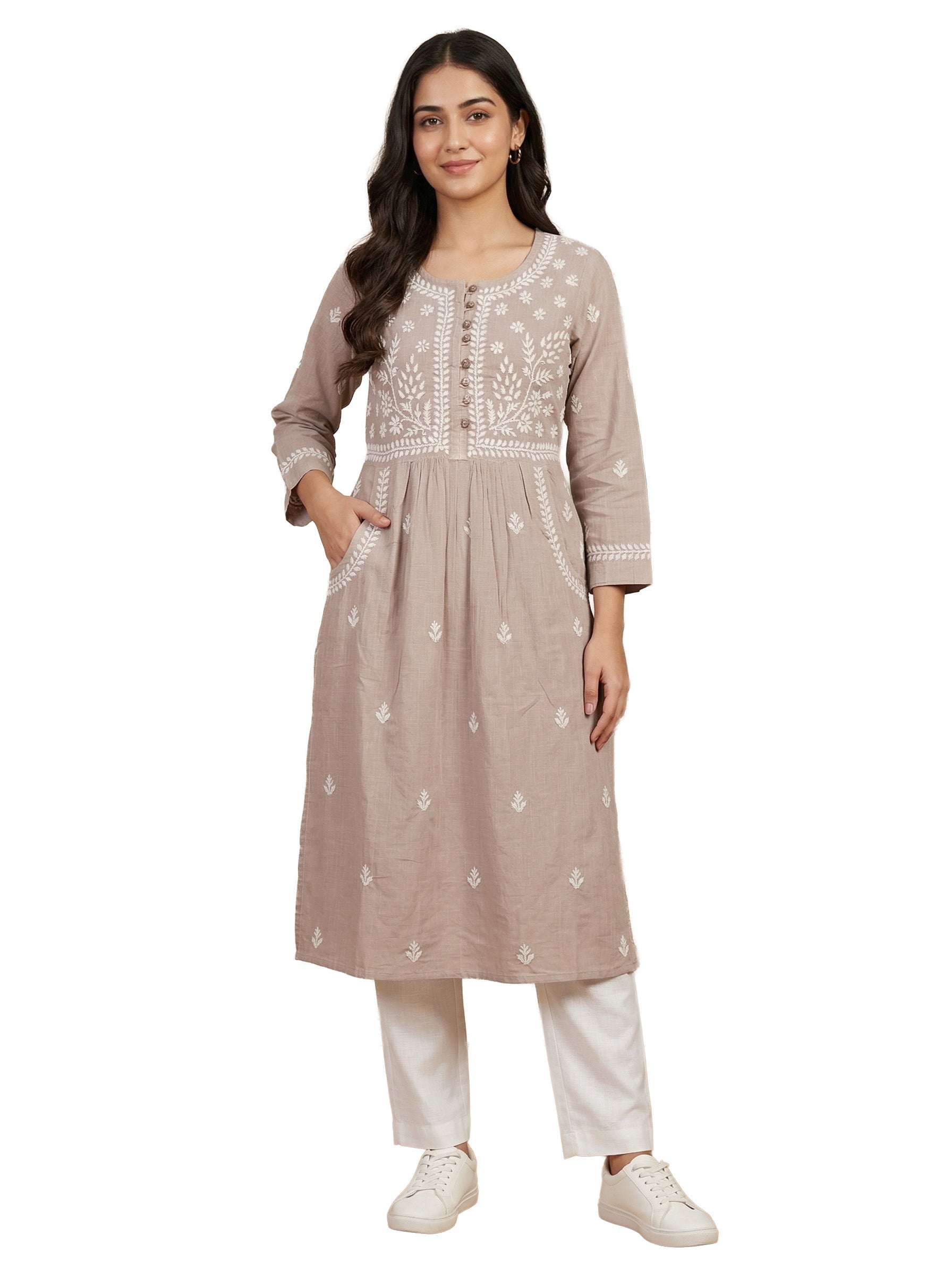 Women Floral Embroidered Chikankari Floral Kurta