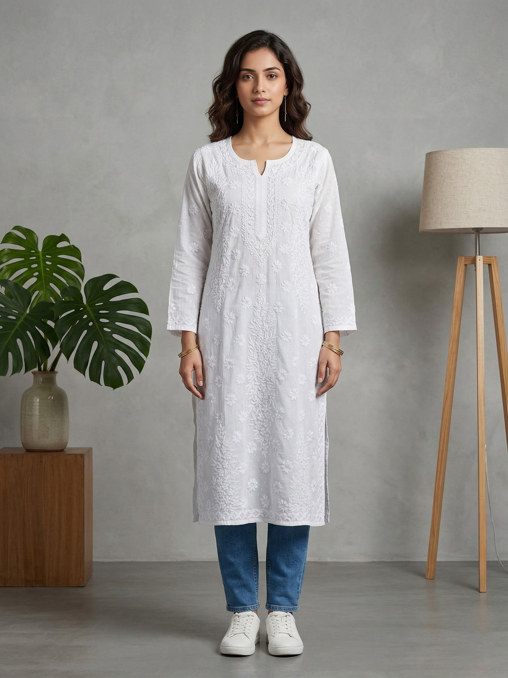 Women Floral Embroidered Chikankari Floral Kurta