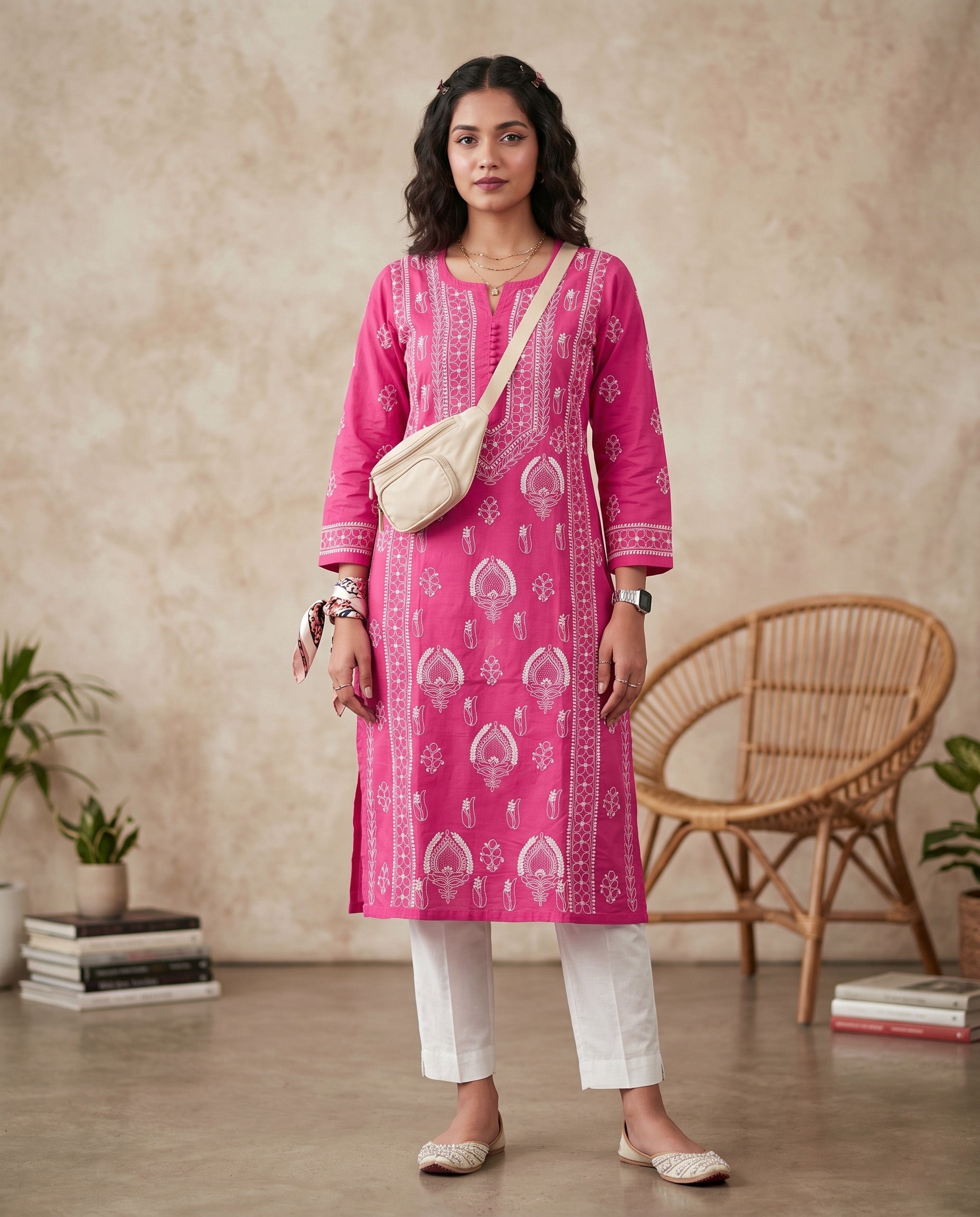 Women Floral Embroidered Chikankari Floral Kurta