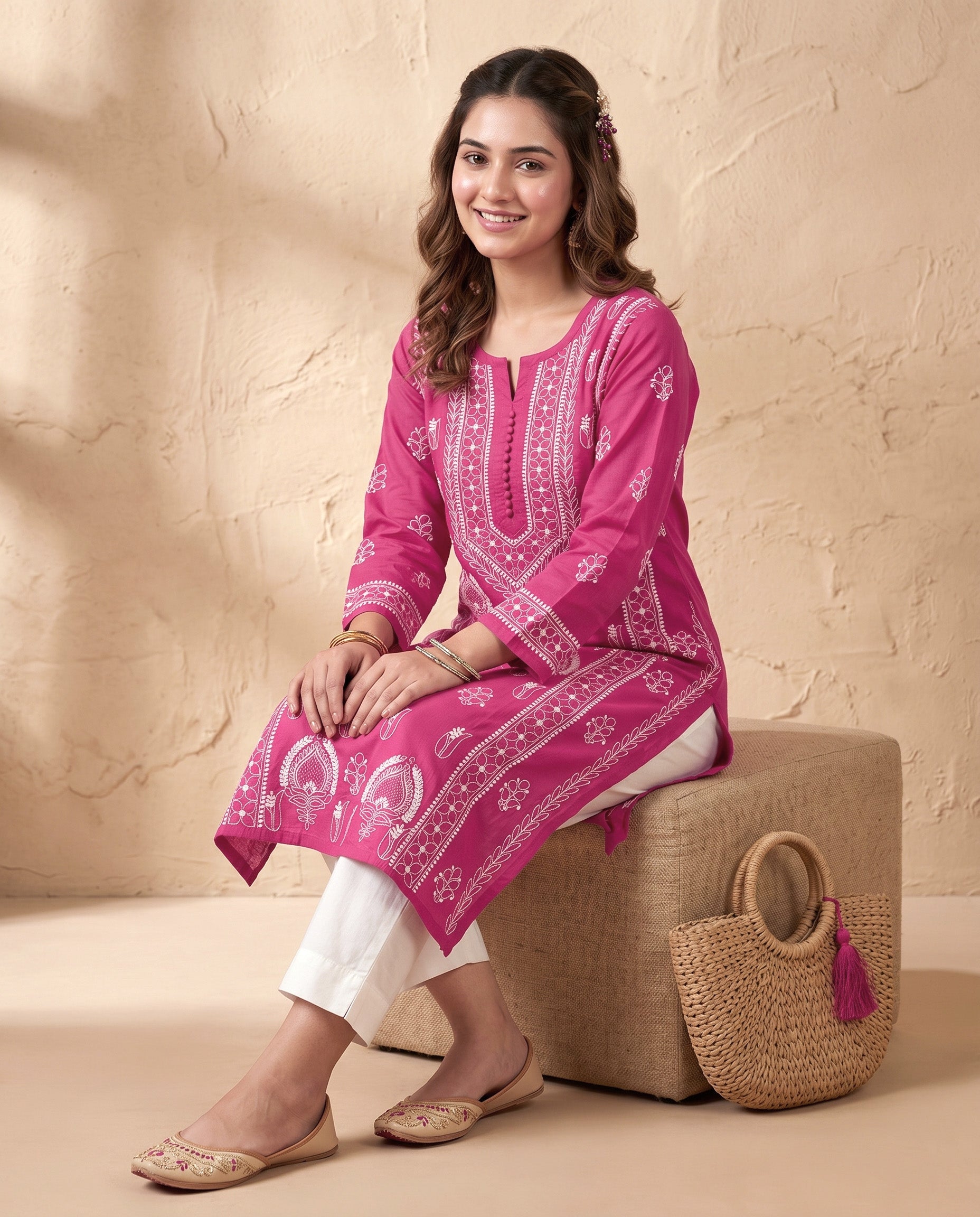 Women Floral Embroidered Chikankari Floral Kurta